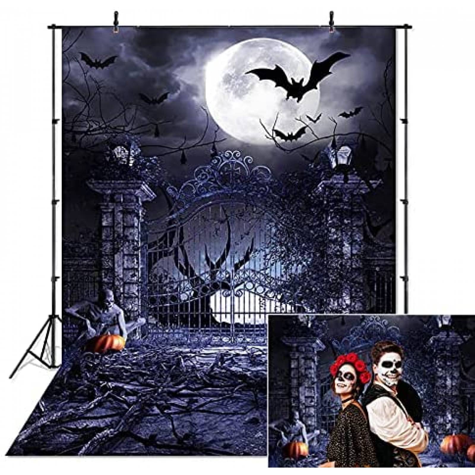 Telon de Fondo Avezano Cementerio Halloween 5x7ft -Negro