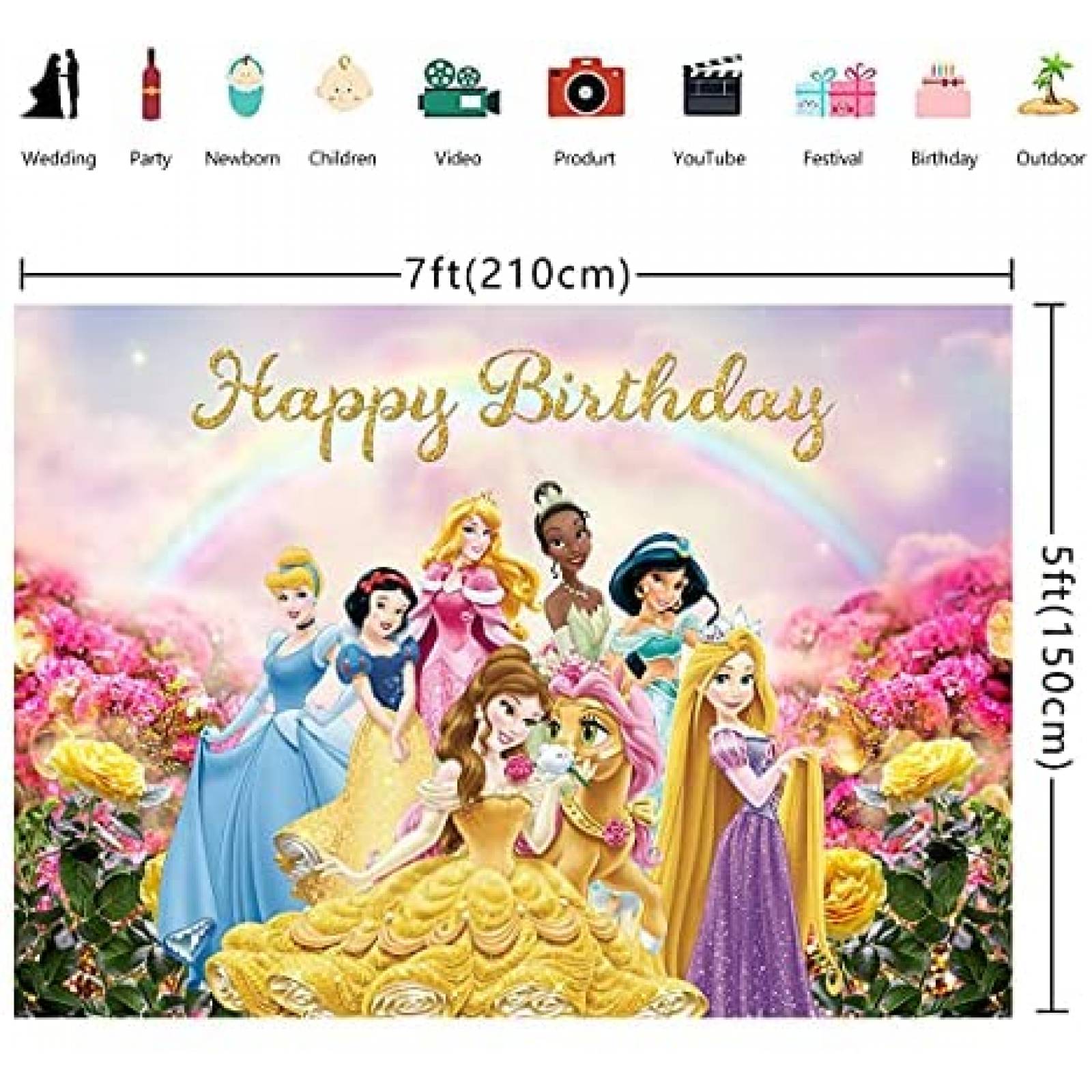Fondo fotografia BINARY Princesas Disney 7x5ft -Colorido