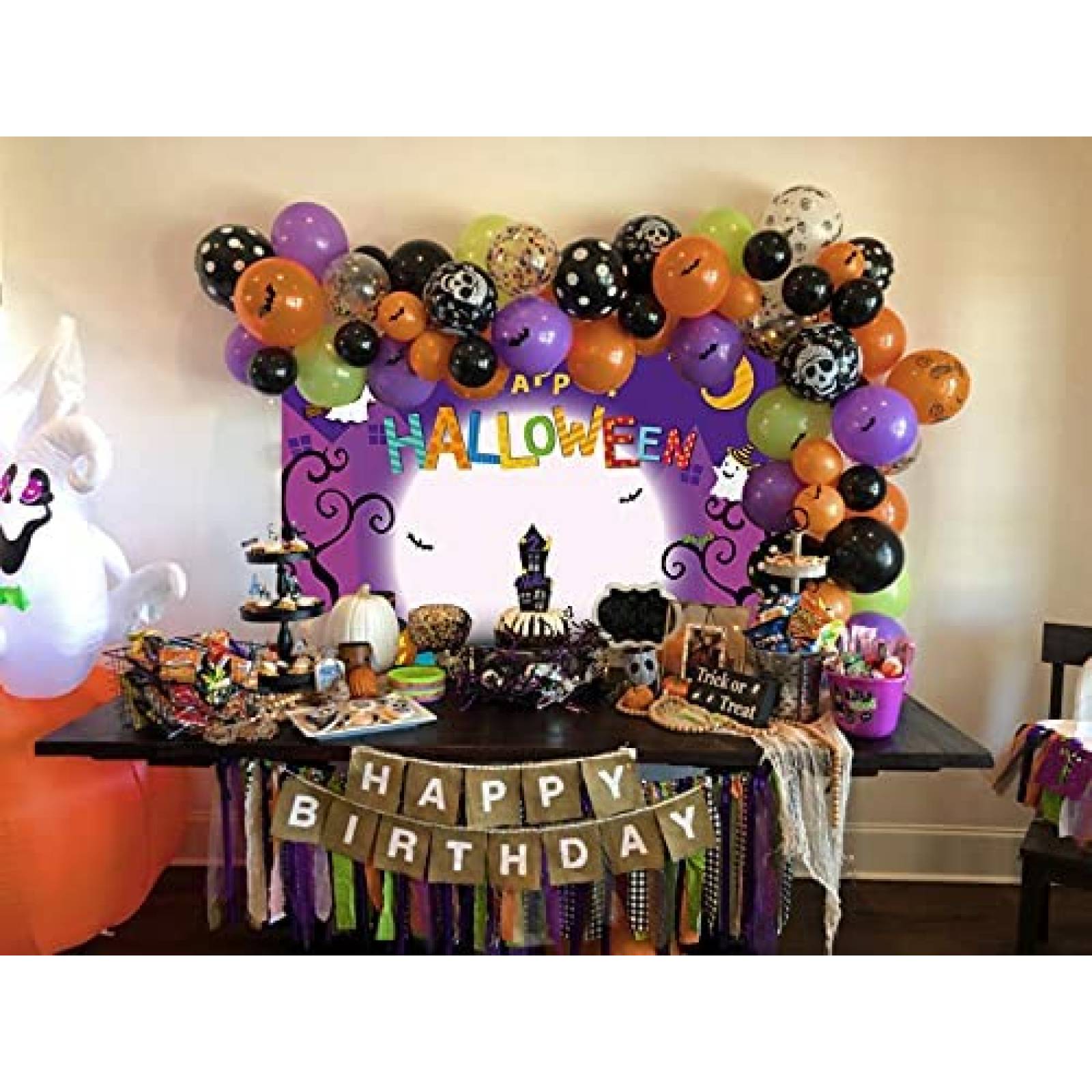 Telon de Fondo Cenven Feliz Halloween 7x5ft -Morado