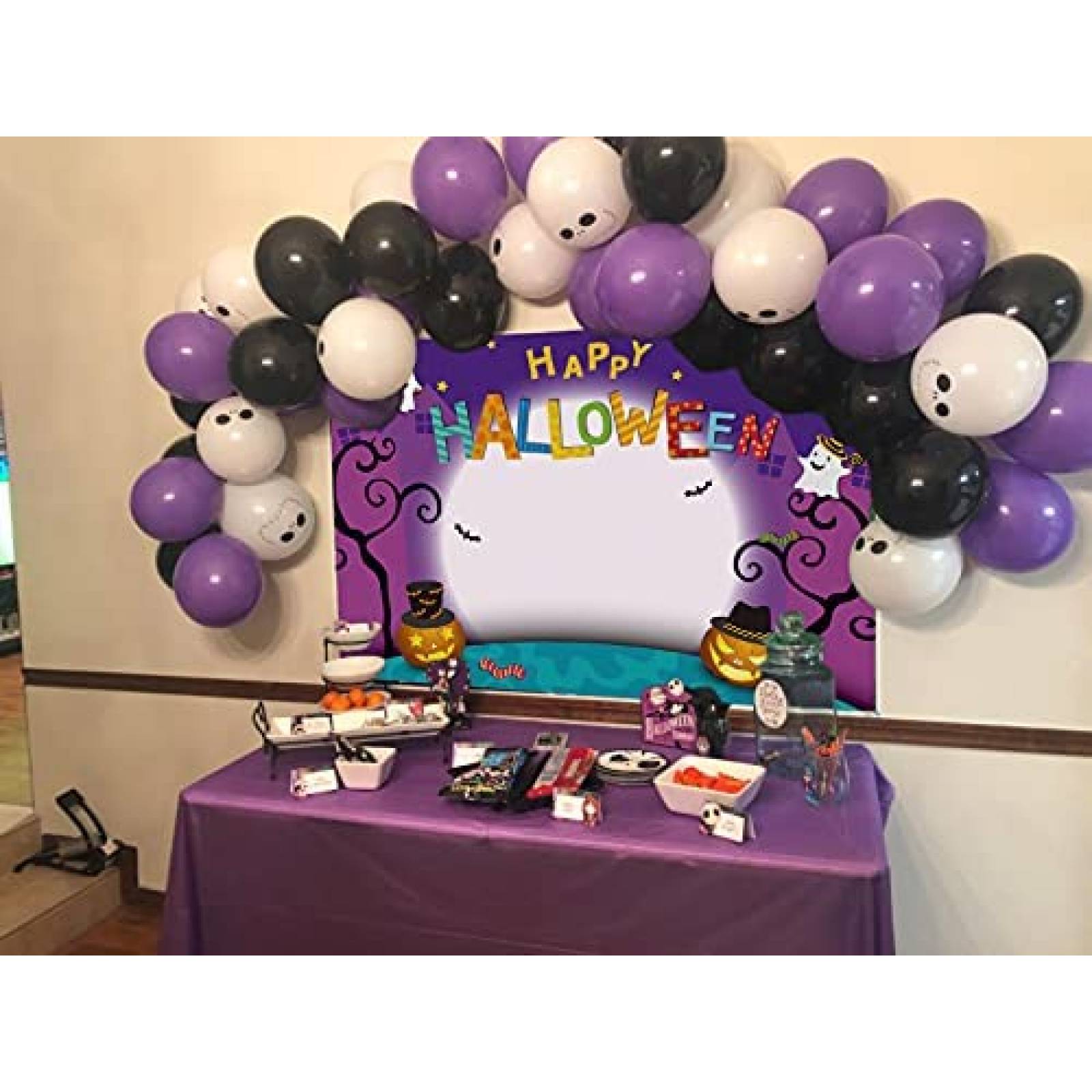 Telon de Fondo Cenven Feliz Halloween 7x5ft -Morado