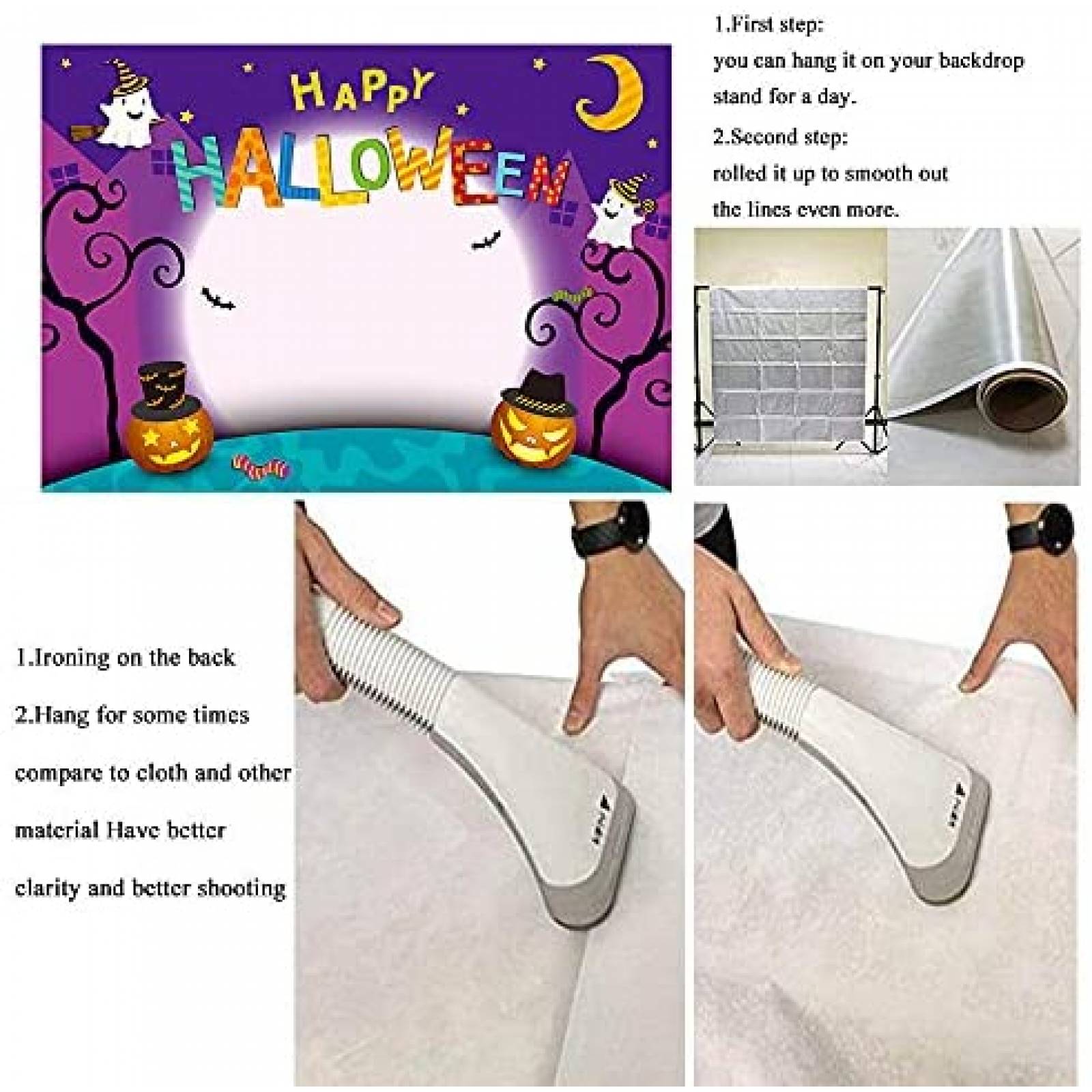 Telon de Fondo Cenven Feliz Halloween 7x5ft -Morado