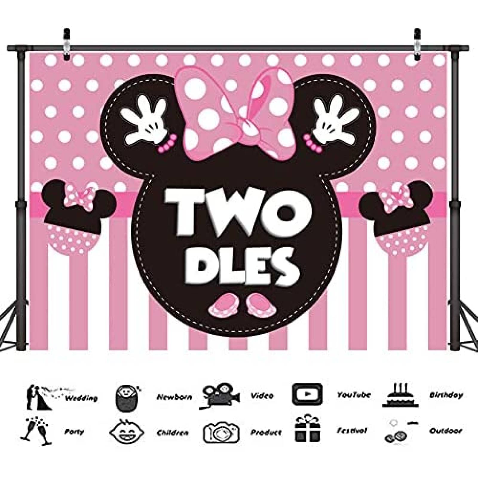 Fondo de Fotografia HEETON Minnie Mouse 5x7 Pies -Rosa