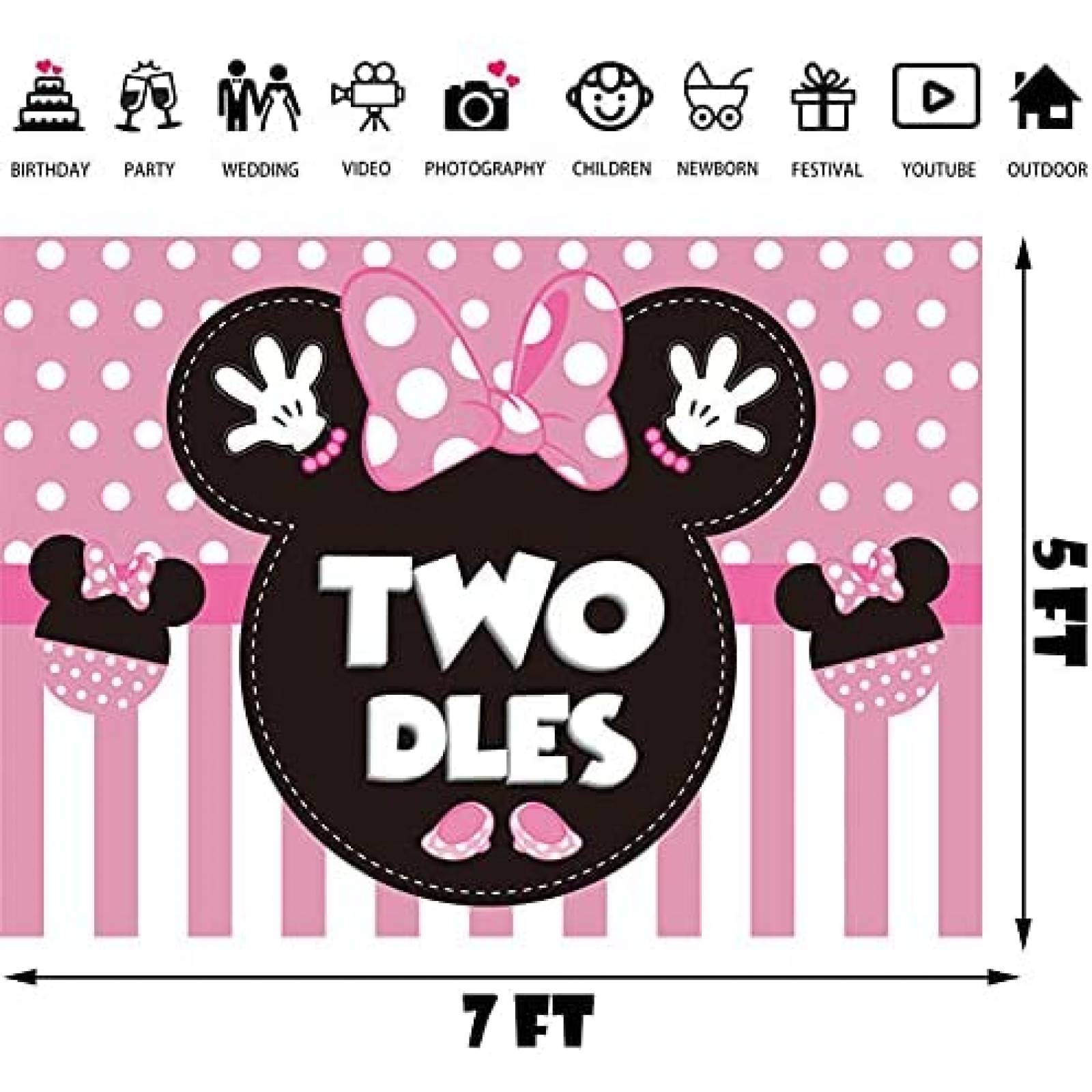 Fondo de Fotografia HEETON Minnie Mouse 5x7 Pies -Rosa