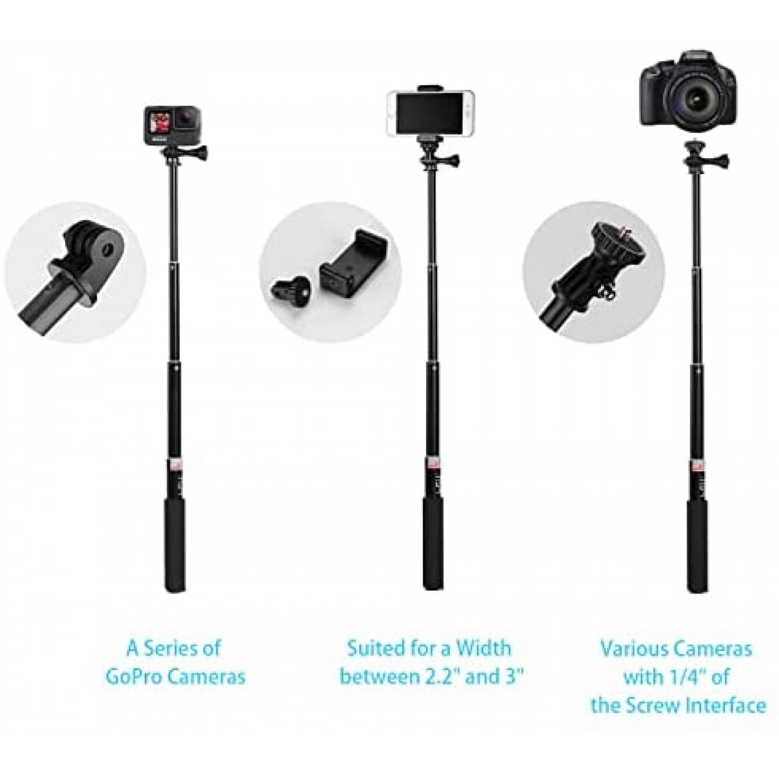 Palo extensible para selfies HSU para GoPro Hero -Negro