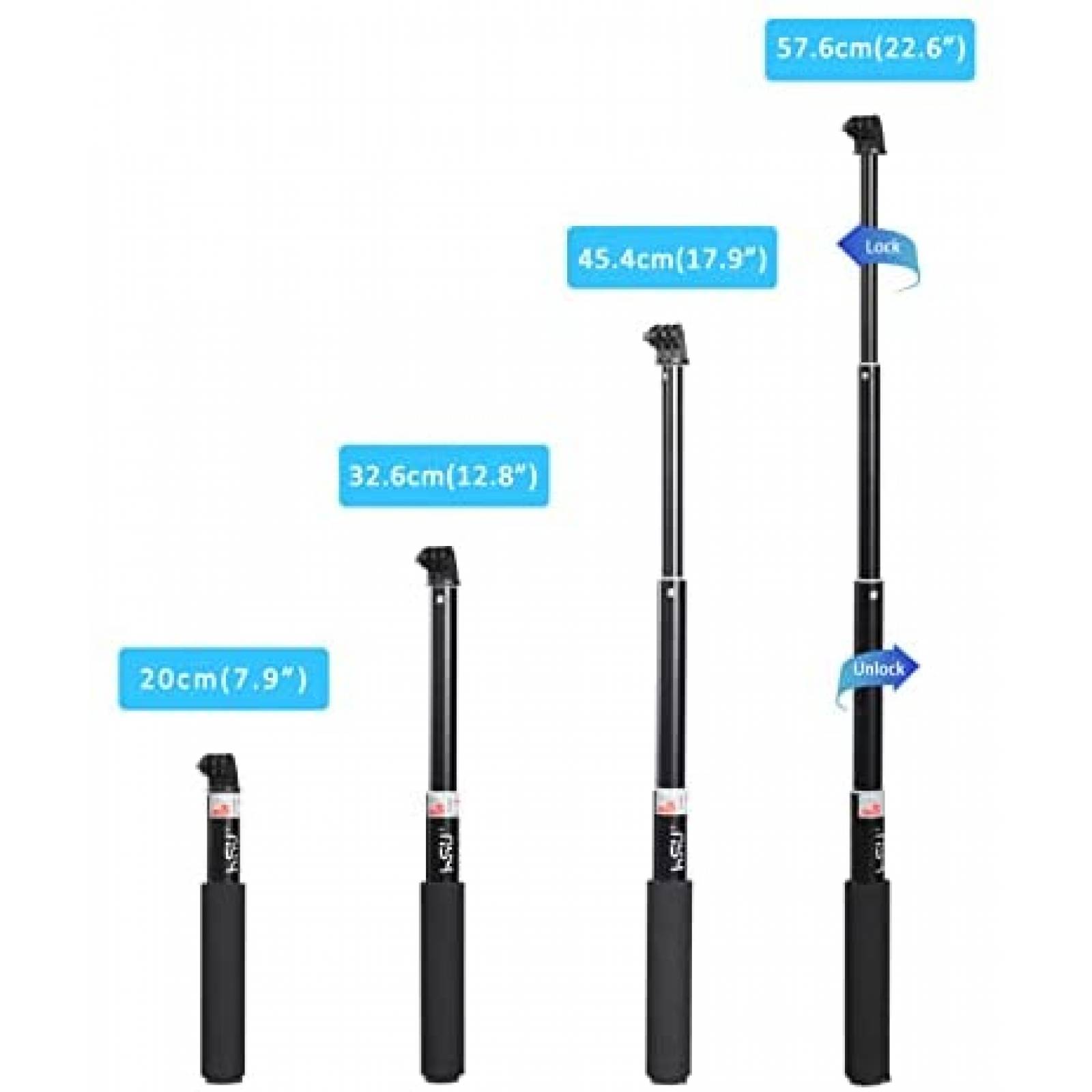 Palo extensible para selfies HSU para GoPro Hero -Negro