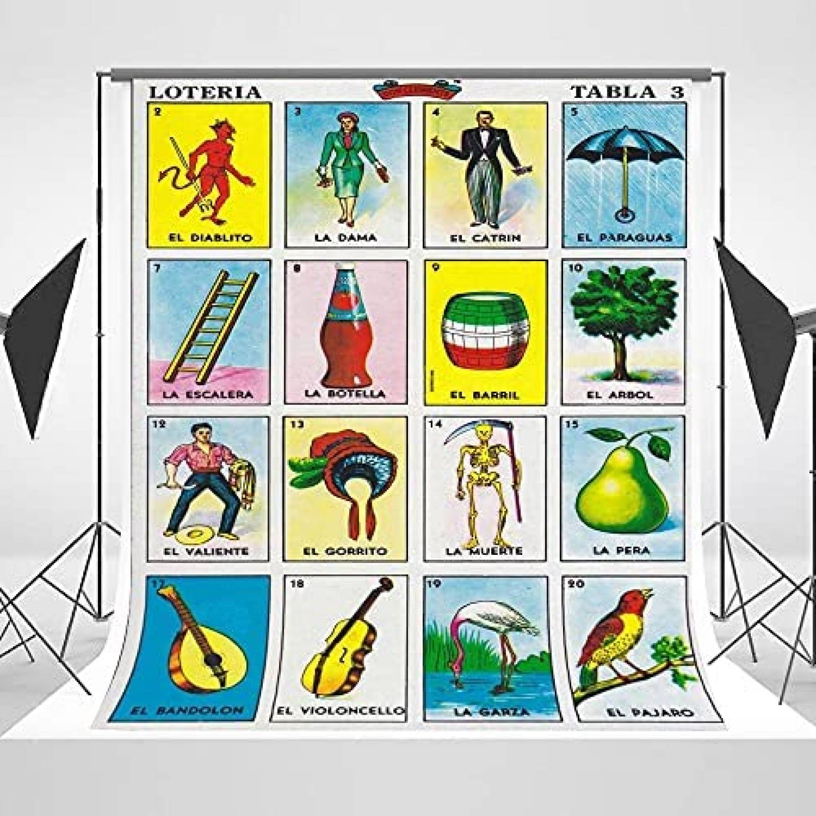 Telon de Fondo JMING Loteria 5x7ft de Vinilo -Multicolor