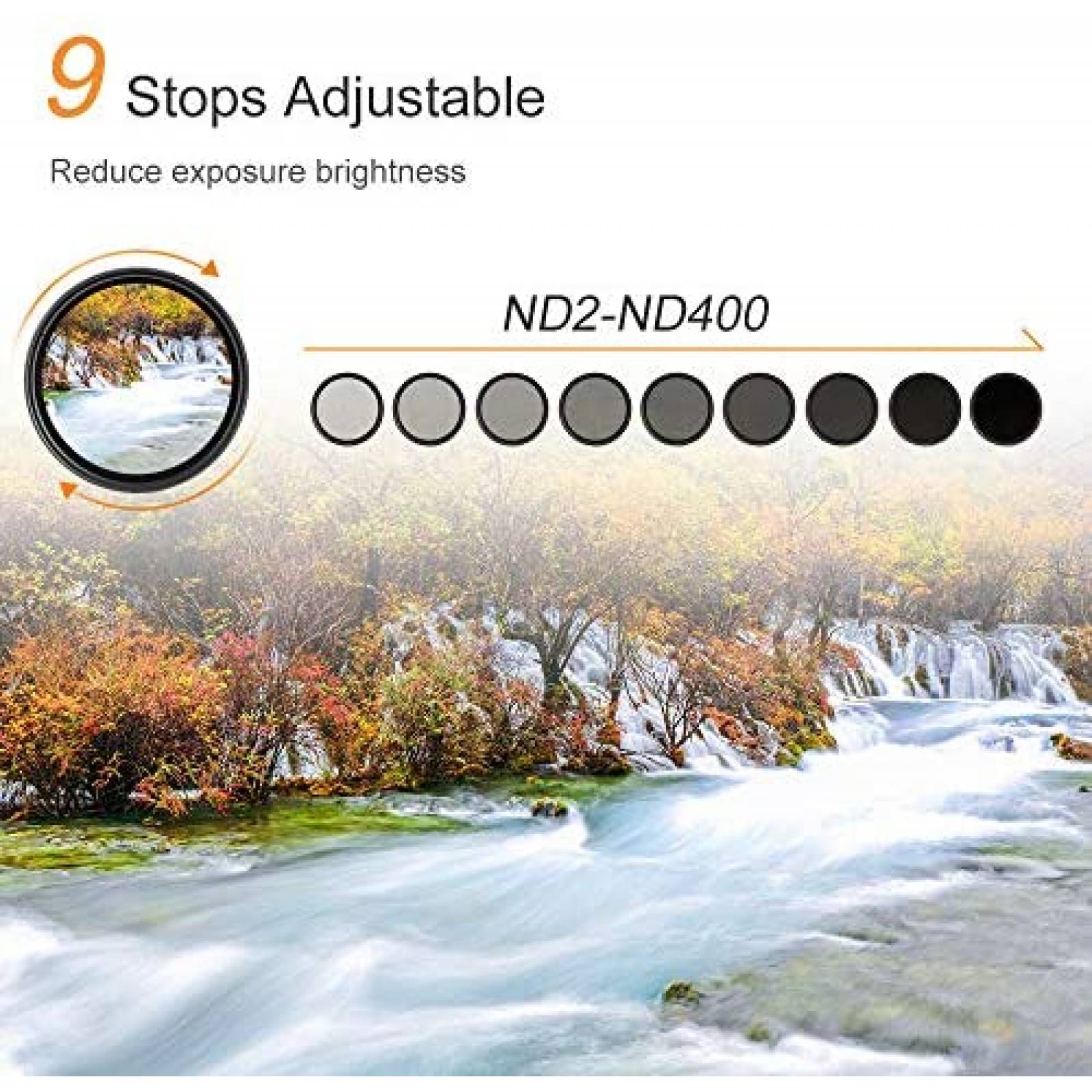 Filtro de Densidad Neutra K&F ND2-ND400 de 37mm -Negro