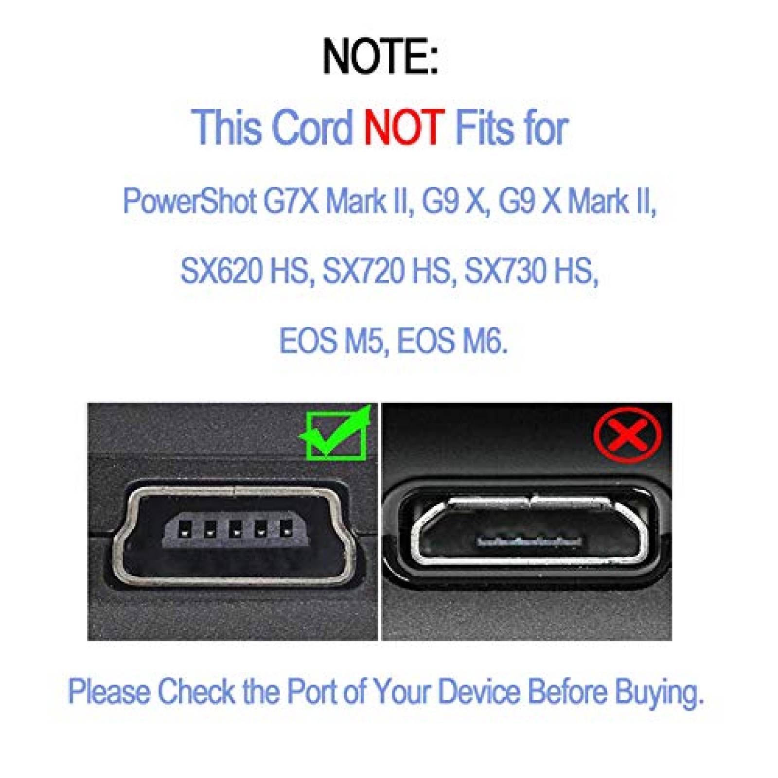 Cable Olort De Carga USB 9.8ft Para Camara Canon -Negro