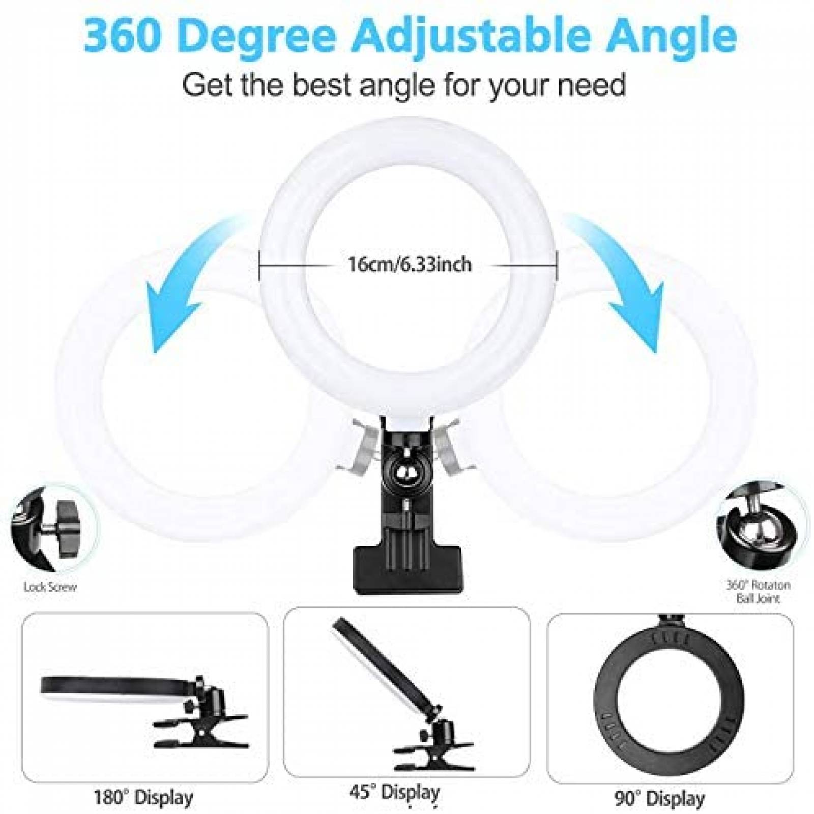 Aro de luz para computadora PeoTRIOL 360 con clip -Negro