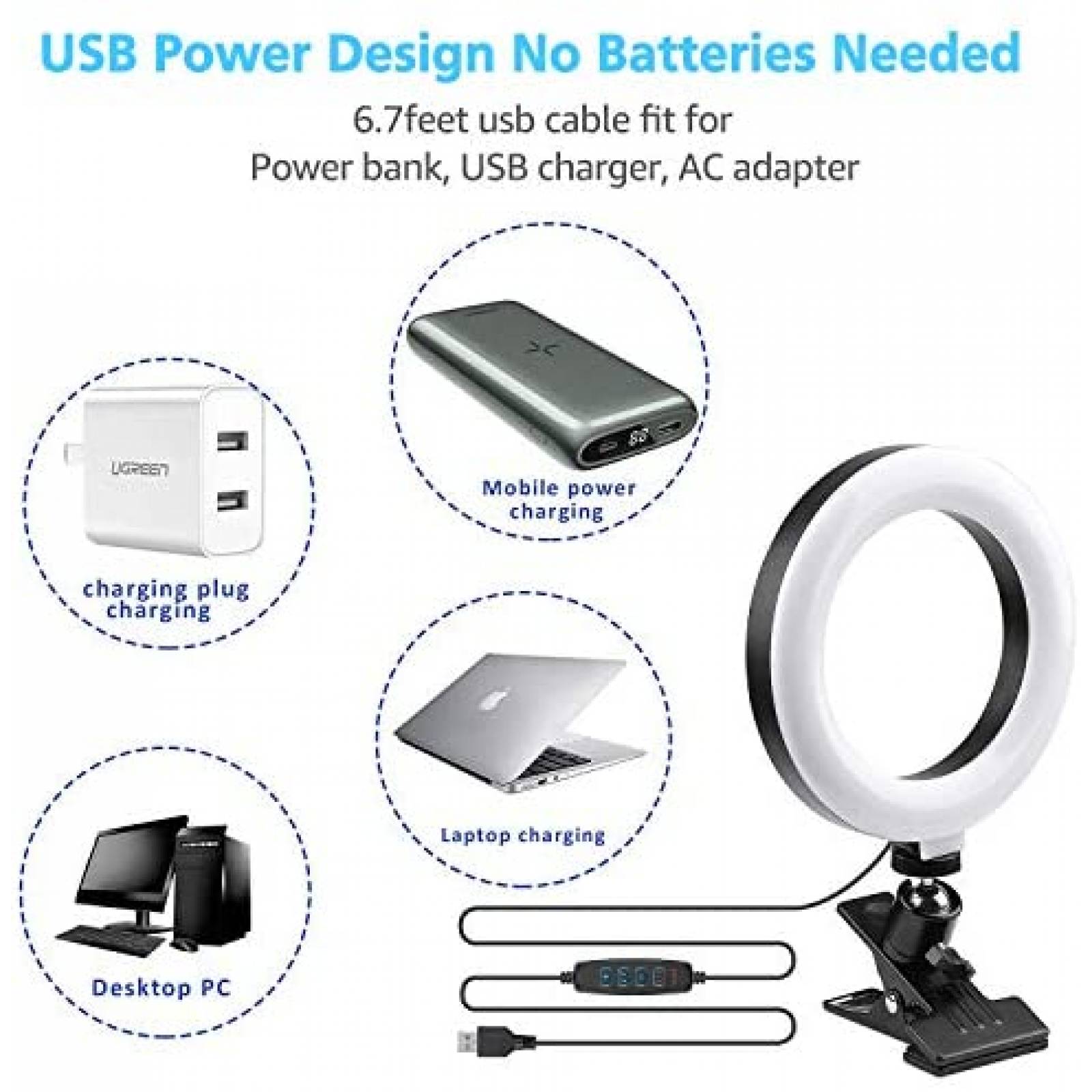 Aro de luz para computadora PeoTRIOL 360 con clip -Negro