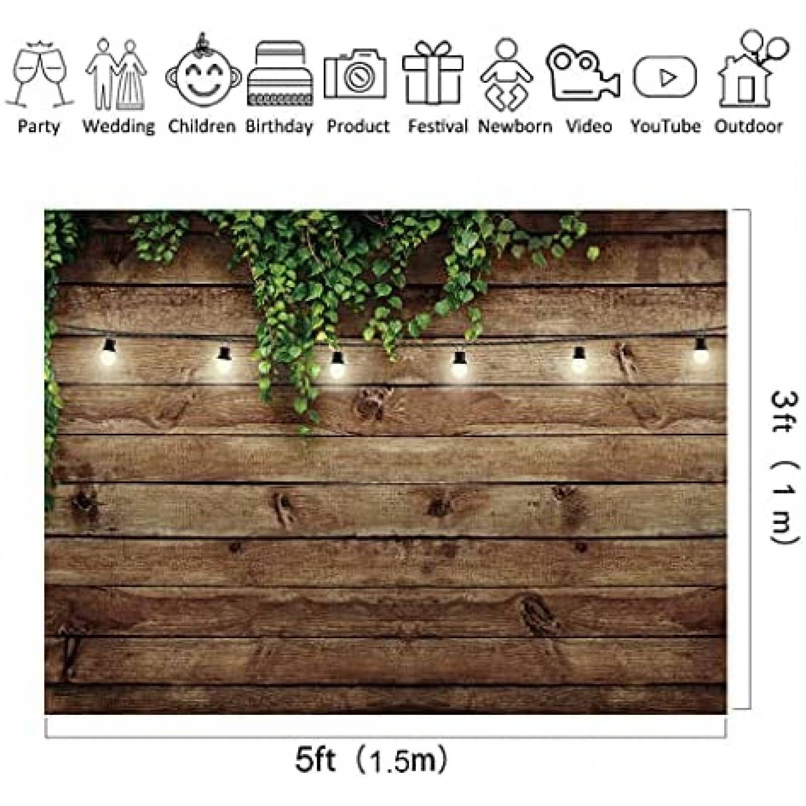 Telon de fondo Riyidecor de madera vintage de 4.9 x 24.9 ft