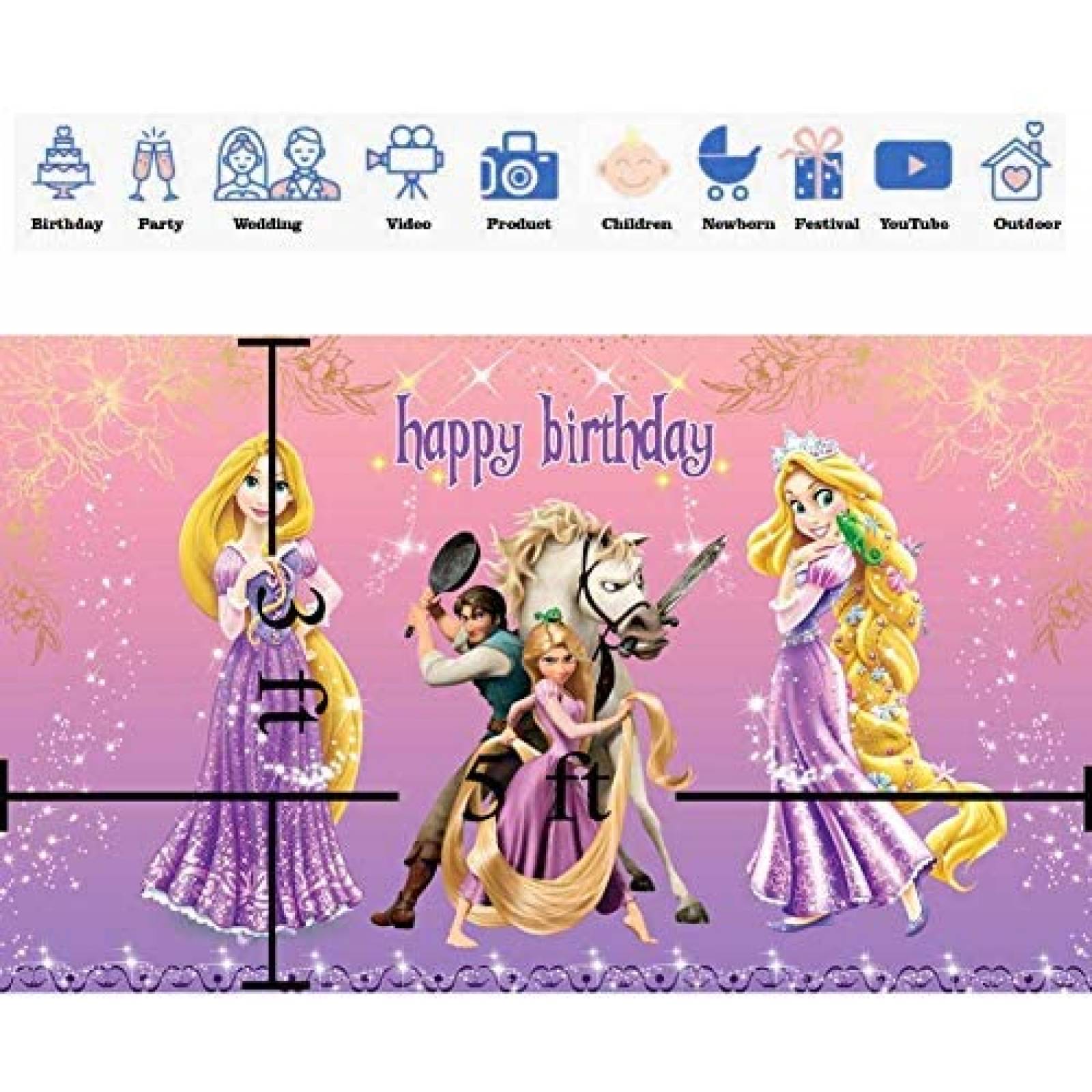 Telon de fondo Smile World de 5 x 3 ft de princesa Rapunzel