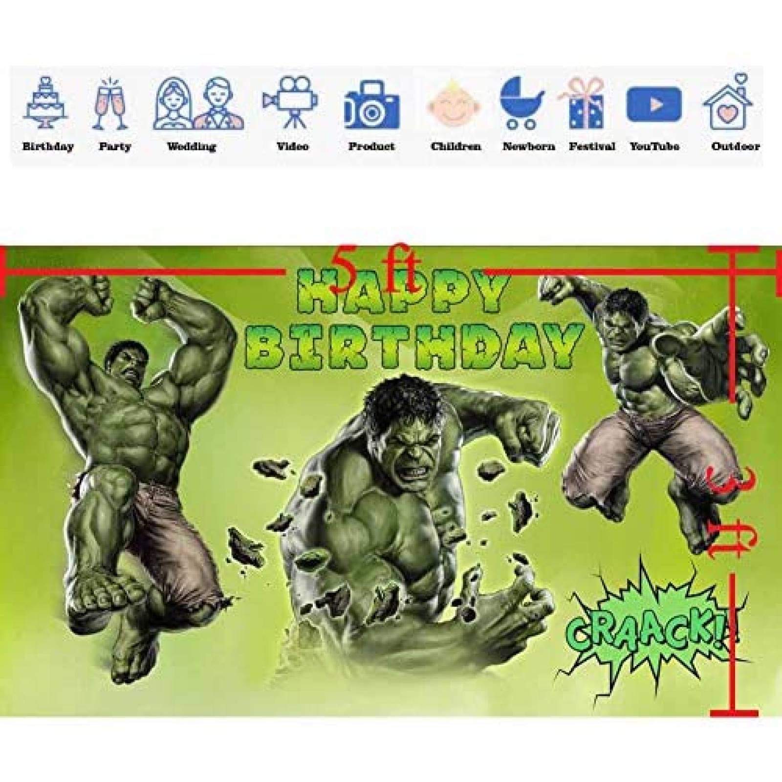 Fondo de Fotografia Smile World Cumpleaos 5x3 Pies -Hulk