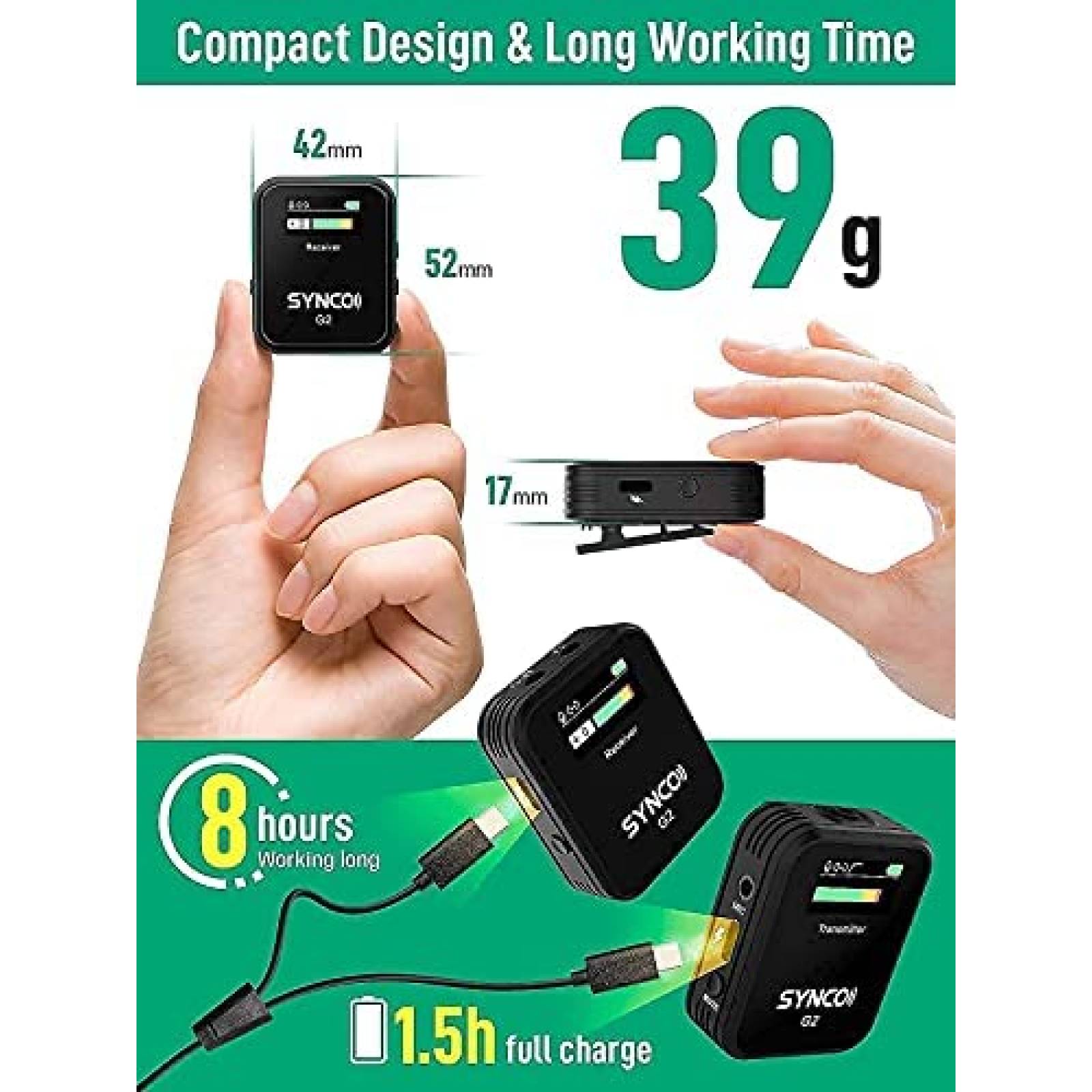 Microfono de Solapa SYNCO G2 Inalambrico con Clip -Negro