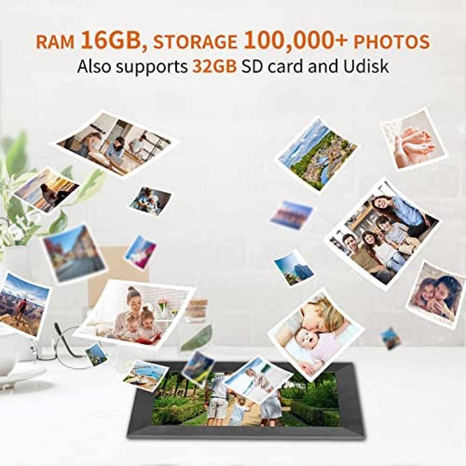 Marco de fotos digital TOPBLY de 10.1" 1080P de 16 GB -Negro