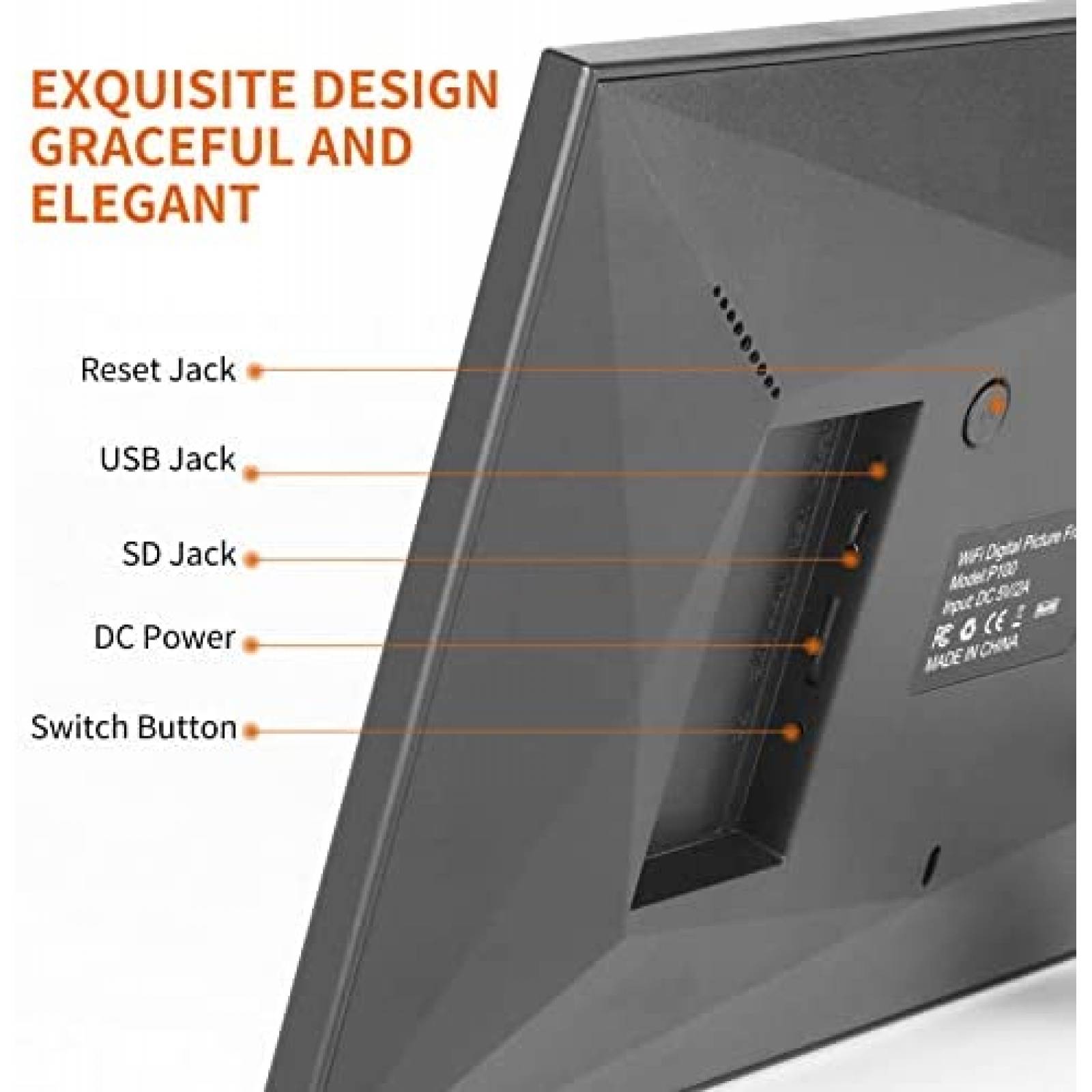 Marco de fotos digital TOPBLY de 10.1" 1080P de 16 GB -Negro