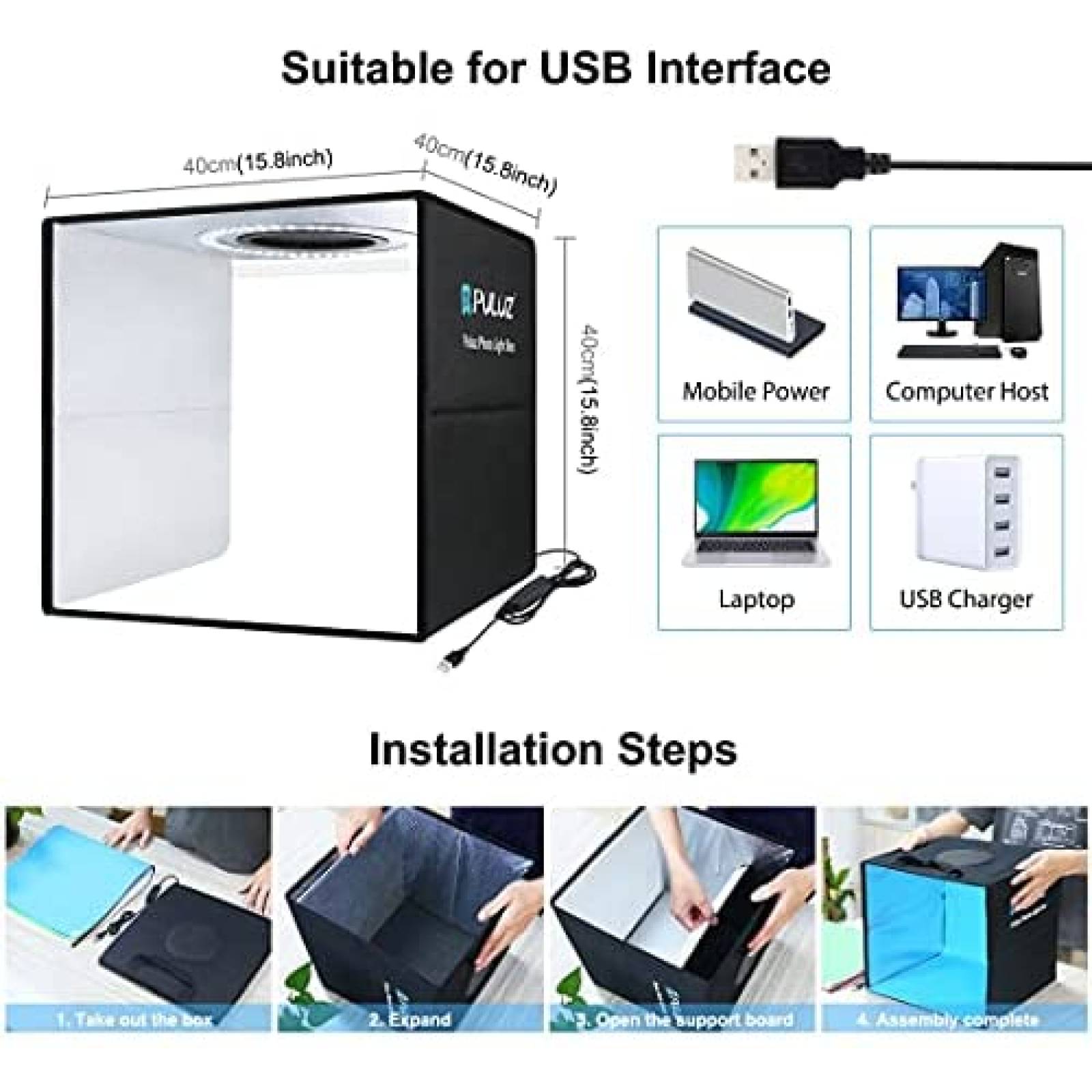 Caja de Luz Twopone De Estudio Fotografico 15.8'' -Negro
