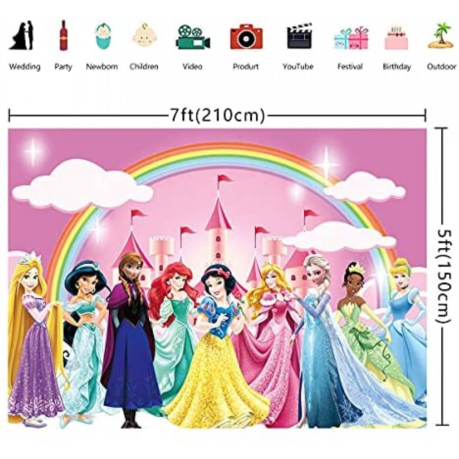Telon de Fondo TXUE Princesas de Disney 7x5ft de Poliester