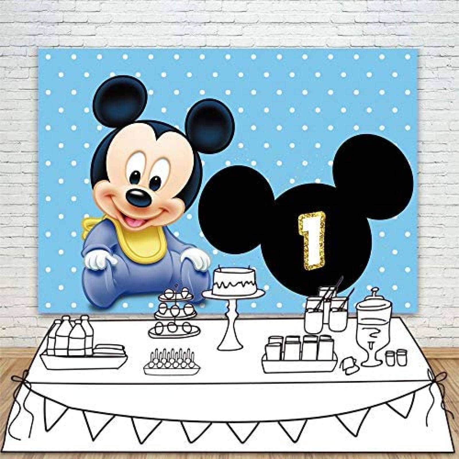 Fondo YouRan de Mickey Mouse de 7x5 infantil -Azul