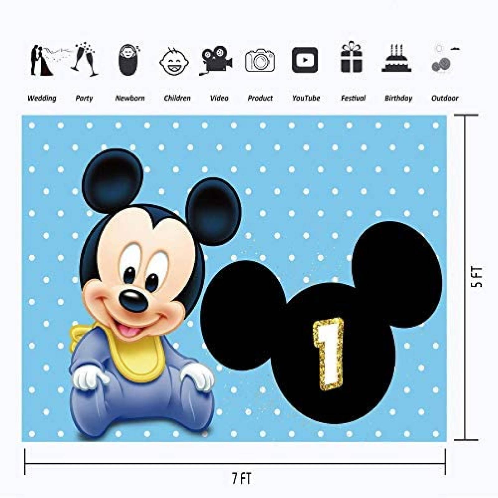 Fondo YouRan de Mickey Mouse de 7x5 infantil -Azul