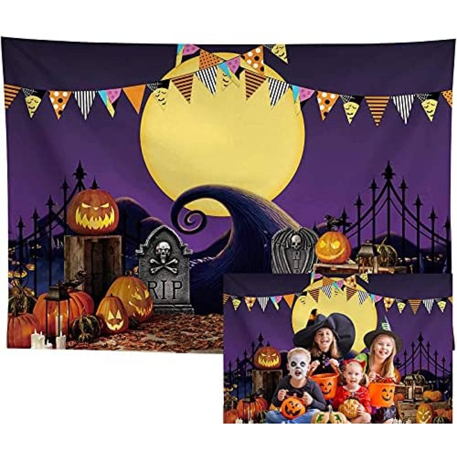 Telon de fondo Allenjoy 7 x 5 pies de Halloween -Morado