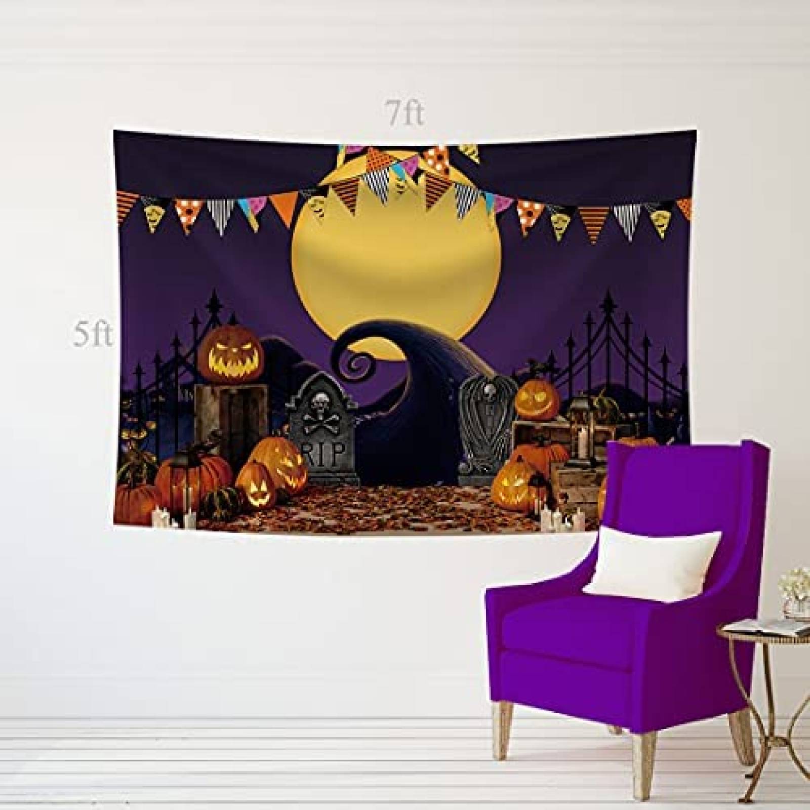 Telon de fondo Allenjoy 7 x 5 pies de Halloween -Morado
