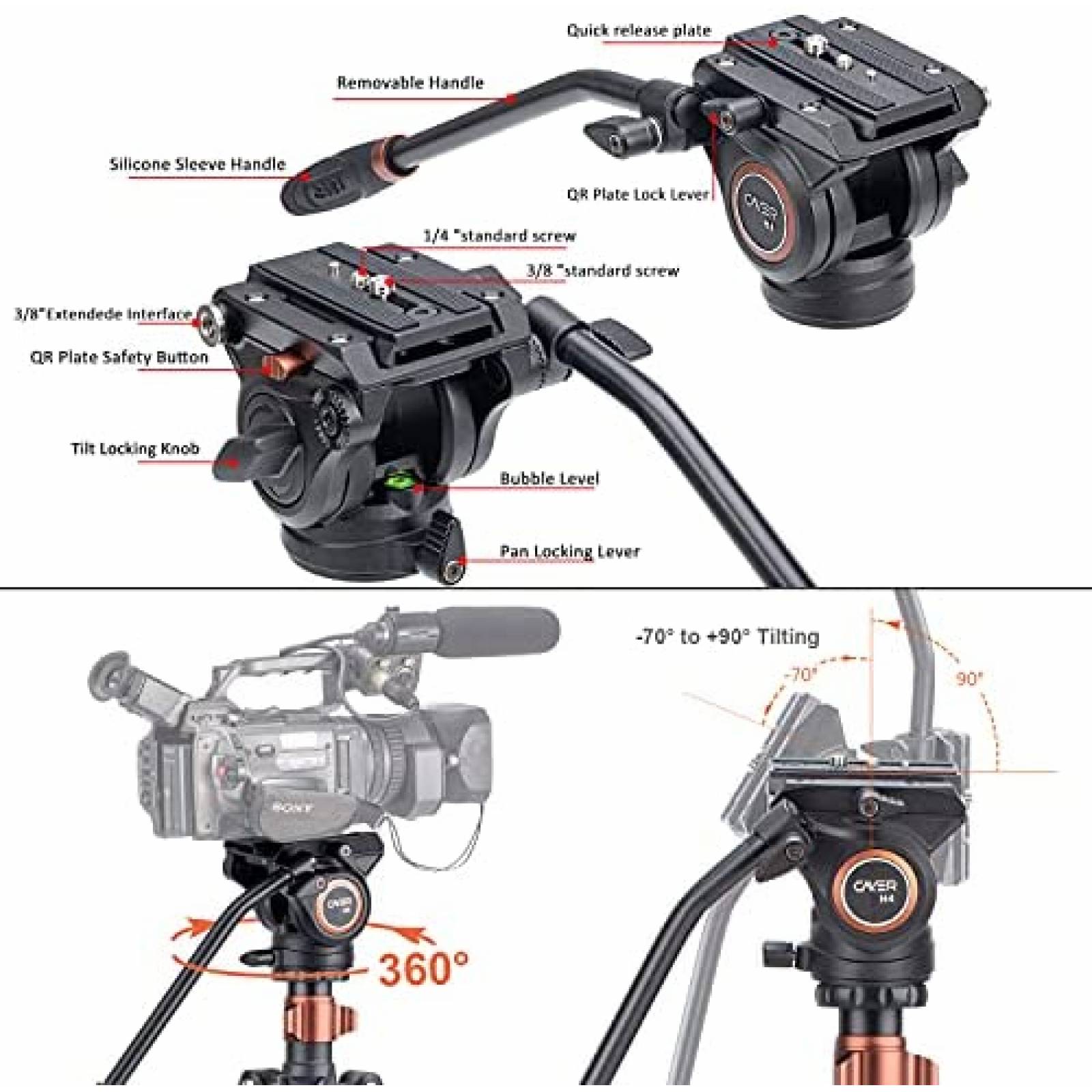 Tripie Completo Cayer FP2450 de 75'' y 13.2 Libras -Negro