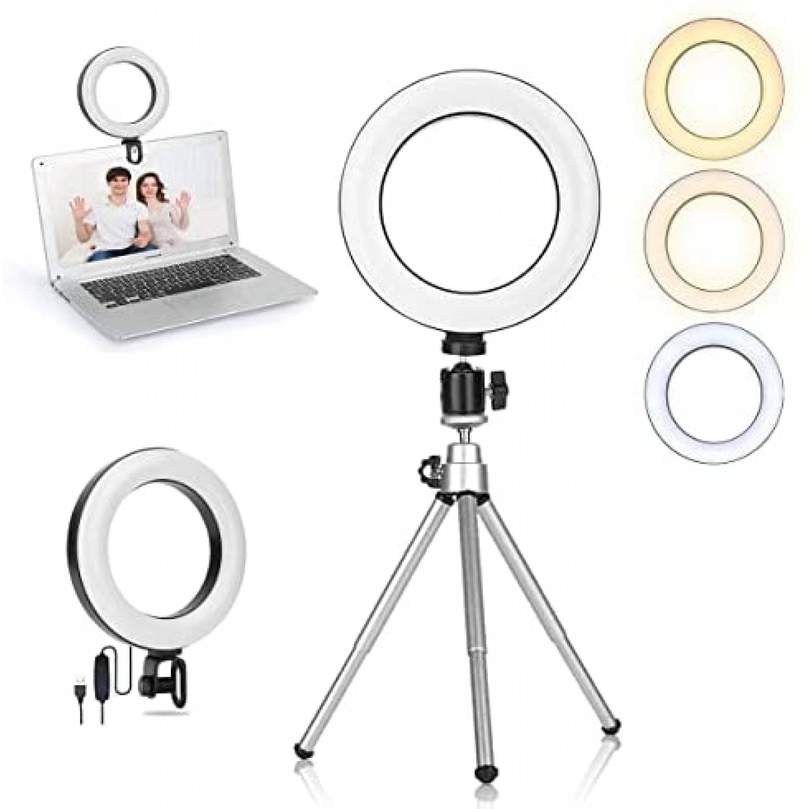 Aro de luz LED para laptop CS-MaoYi 6" con tripie -Blanco