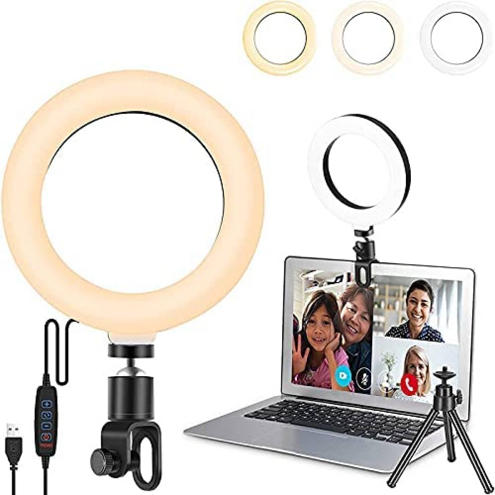Aro de luz LED para laptop CS-MaoYi 6" con tripie -Blanco