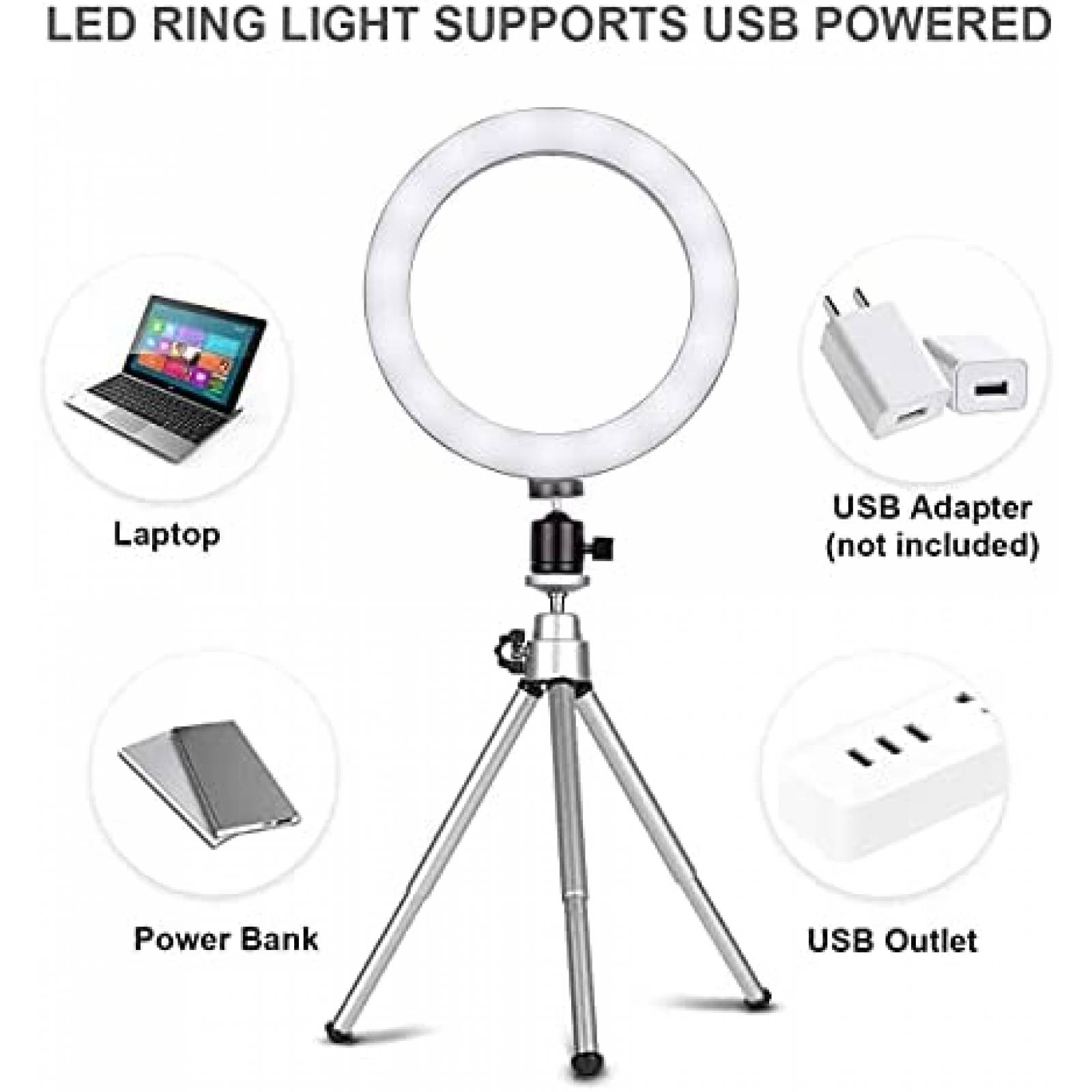 Aro de luz LED para laptop CS-MaoYi 6" con tripie -Blanco