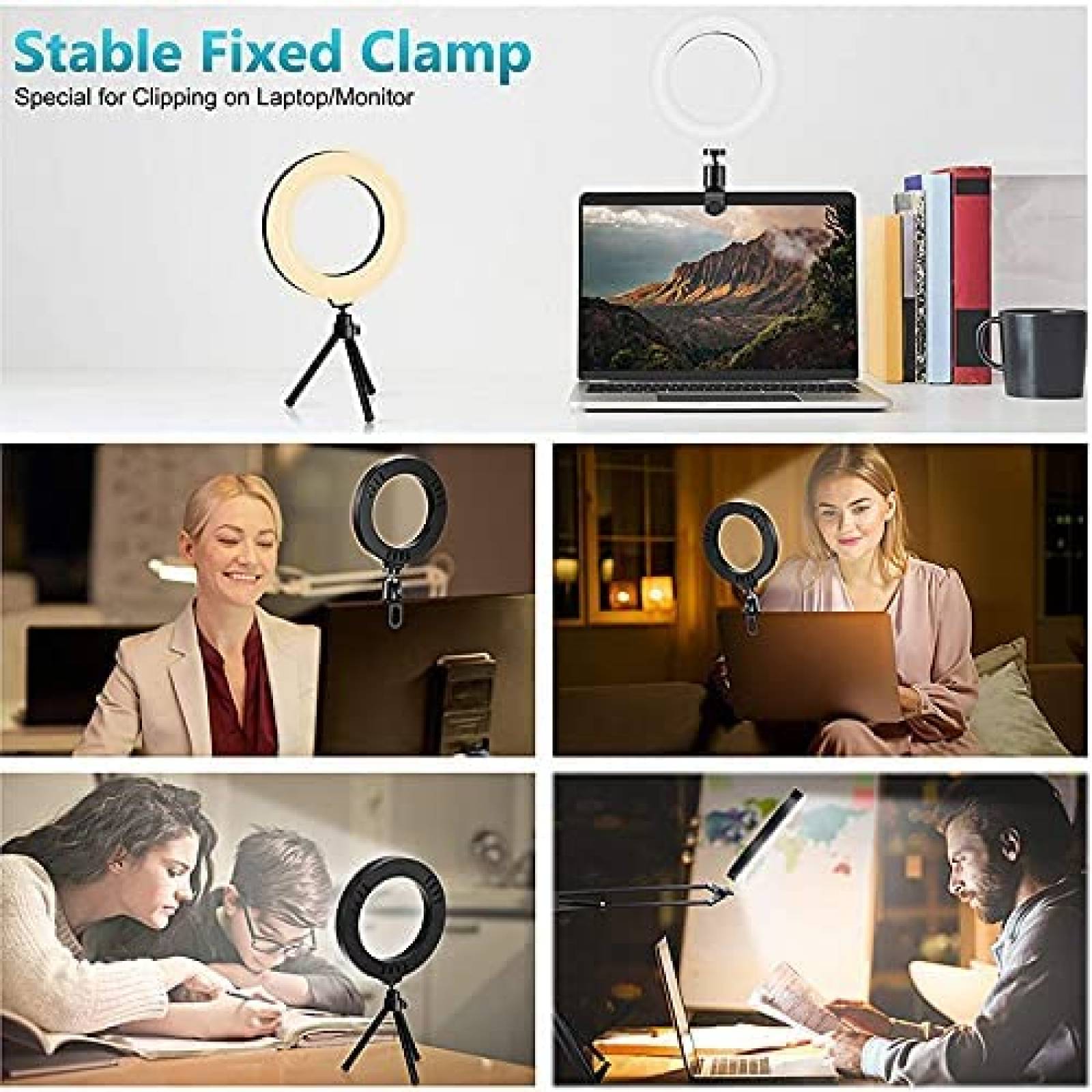 Aro de luz LED para laptop CS-MaoYi 6" con tripie -Blanco