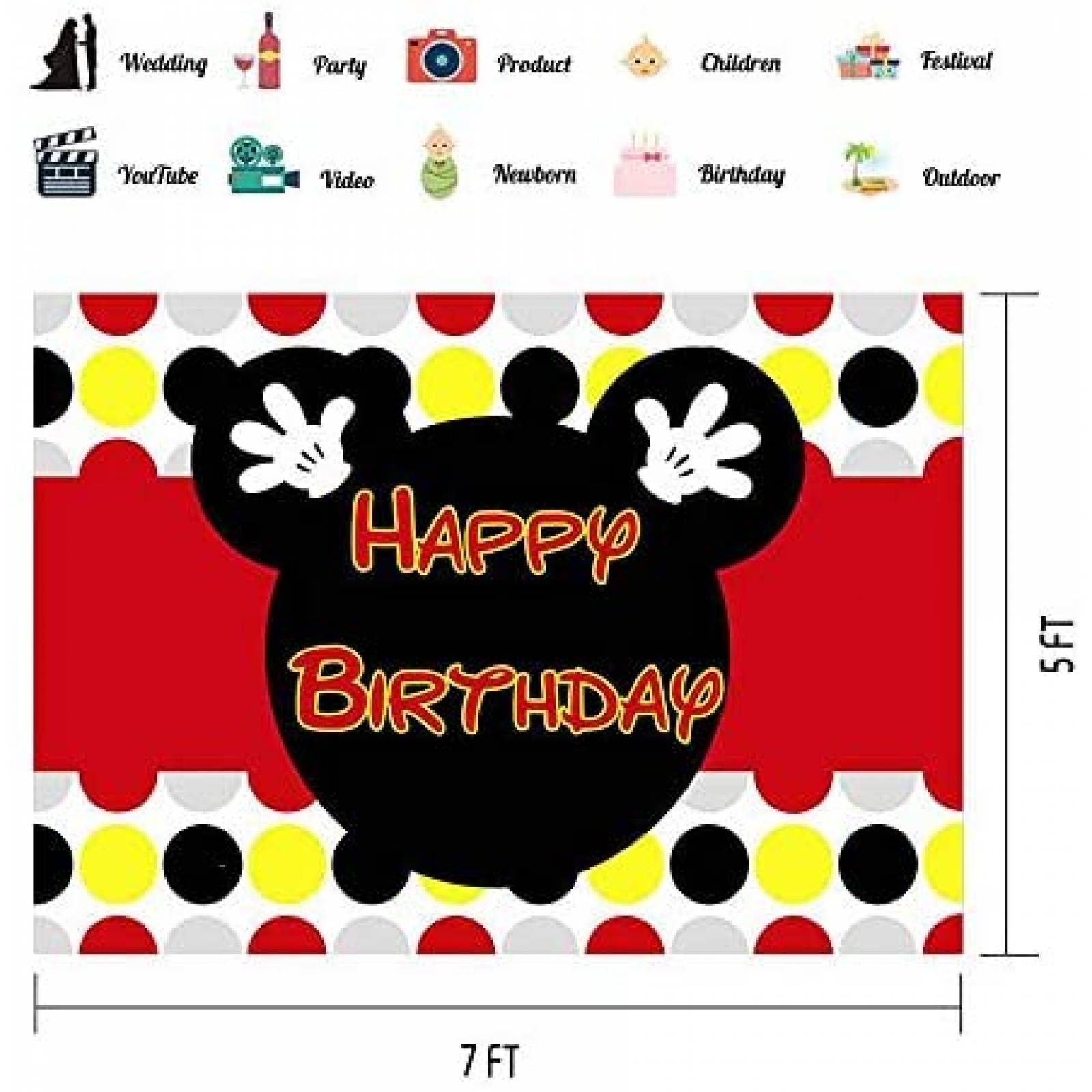 Fondo fotografia EOALOR Happy Birthday mickey 7x5ft-Colorido