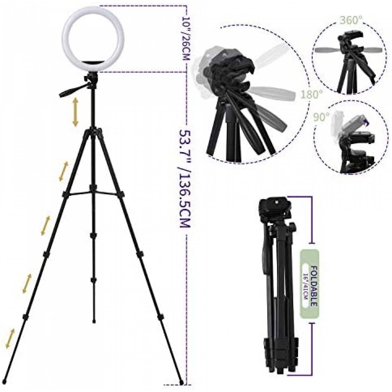 Aro de Luz Fotulato 10'' Con Tripie y Soporte Para Celular