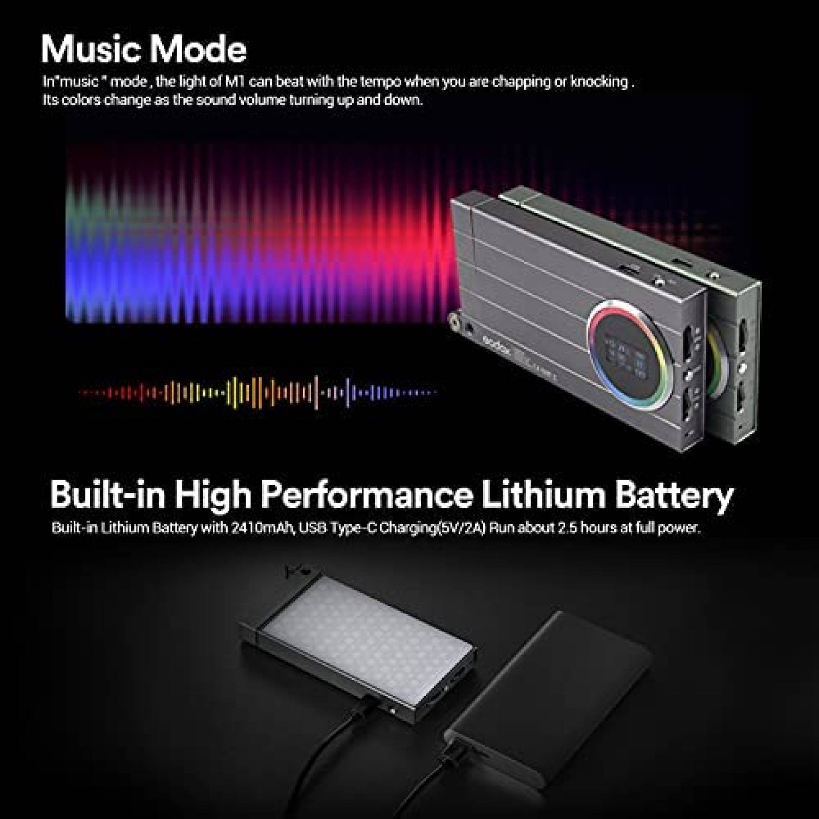 Luz de video Godox M1 RGB LED recargable 15 efectos -Gris