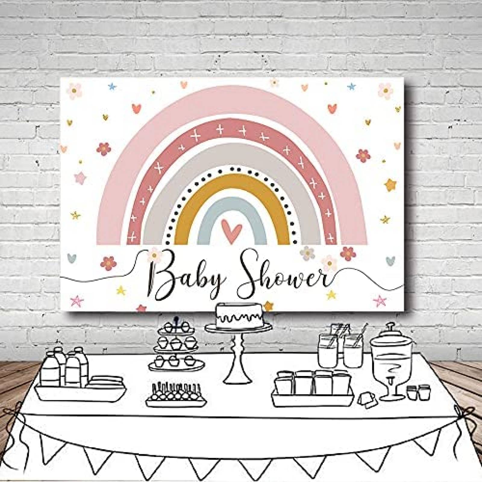 Fondo de Fotografia MEHOFOND Baby Shower 7x5 Pies -Arcoiris