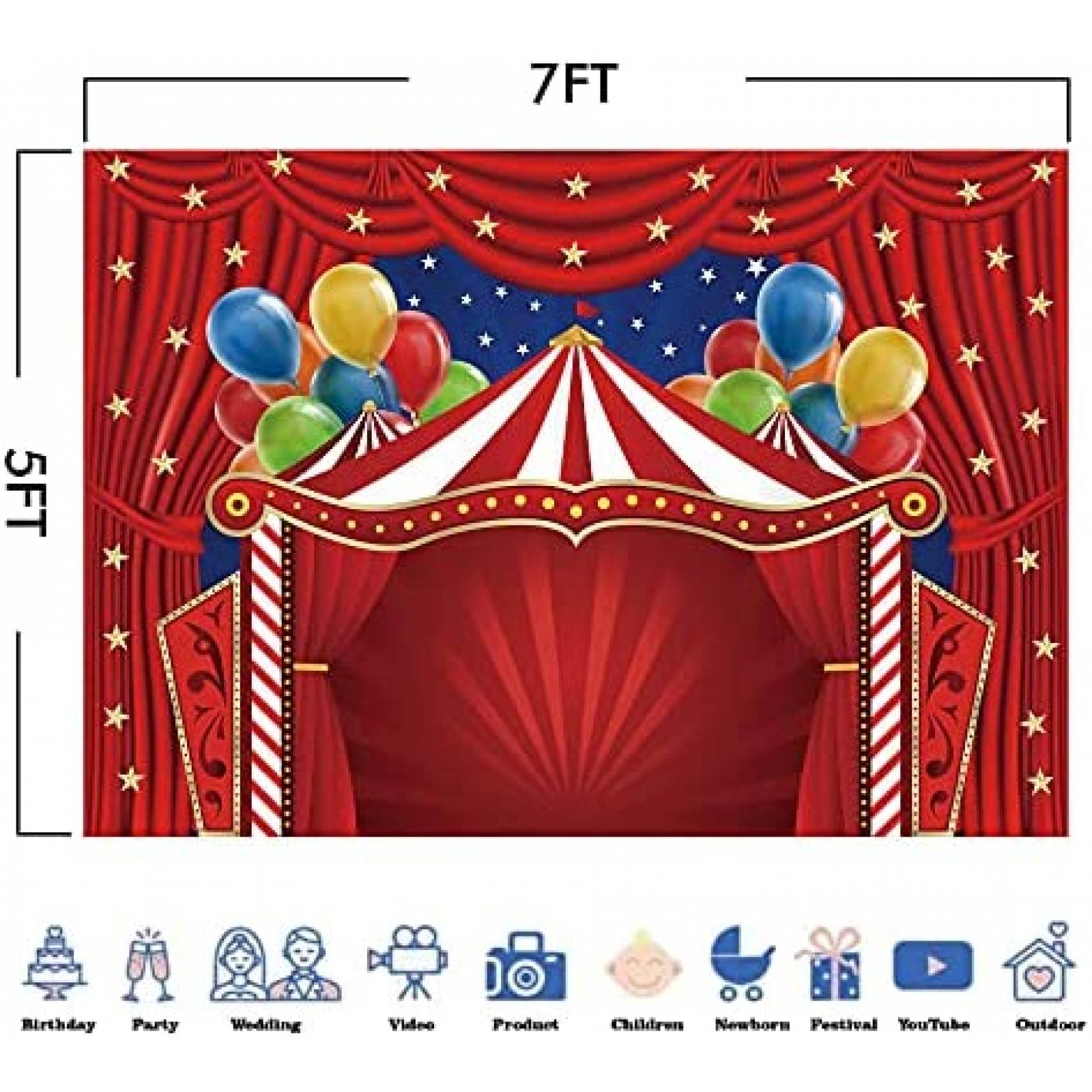 Mehofoto Sfondo Fotografico 7x5ft (2,2x1,5m) Tenda A Righe Rosa, Bianco E Blu Per Feste Bambini - 3