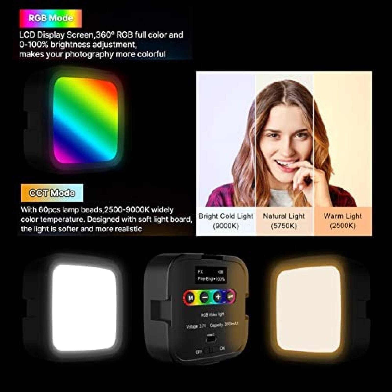 Luz Portatil Obeamiu LED para Camara Incluye Mini Tripode