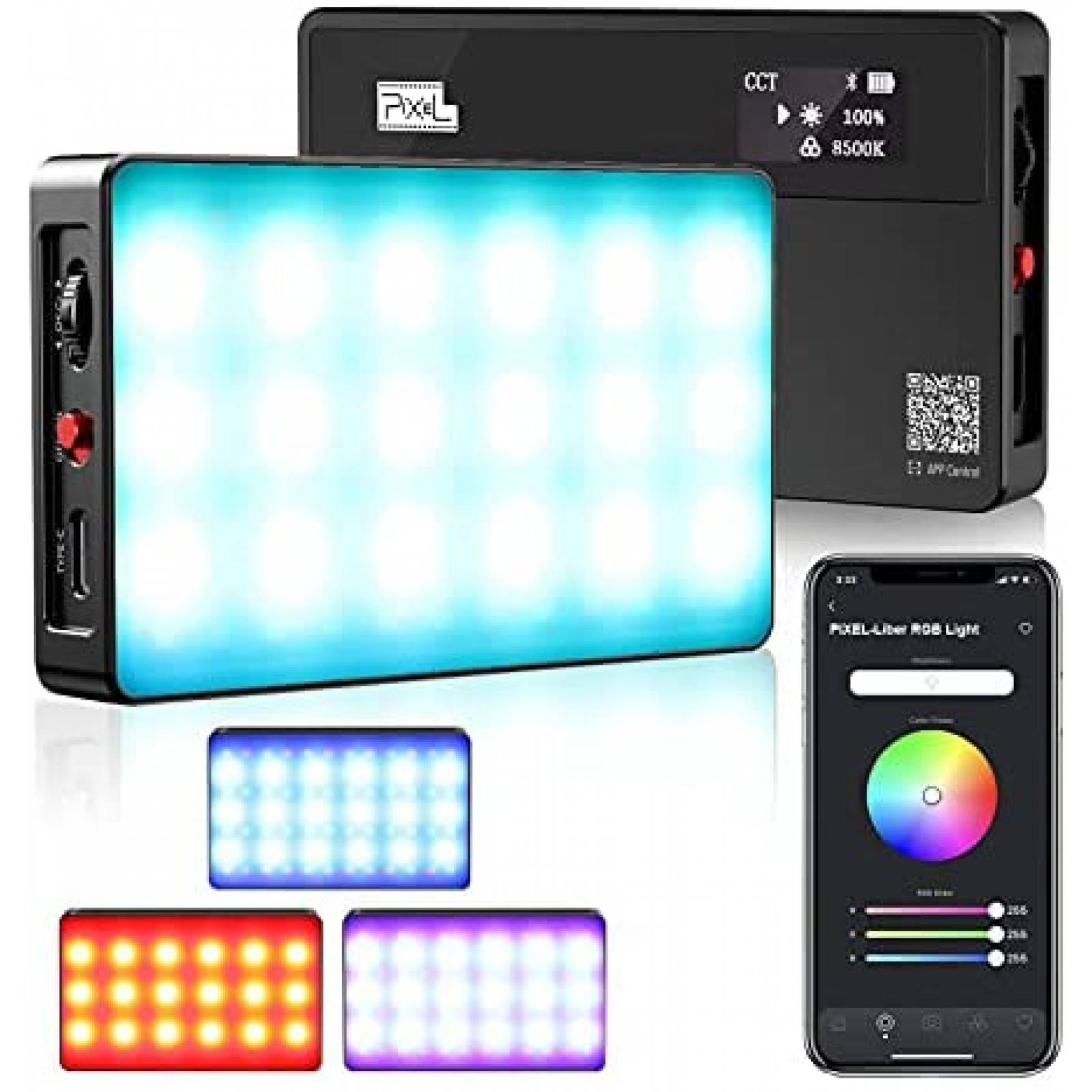 Luz de Video PIXEL 0.55'' x 2.28'' x3.89'' LED 2500K-8500K