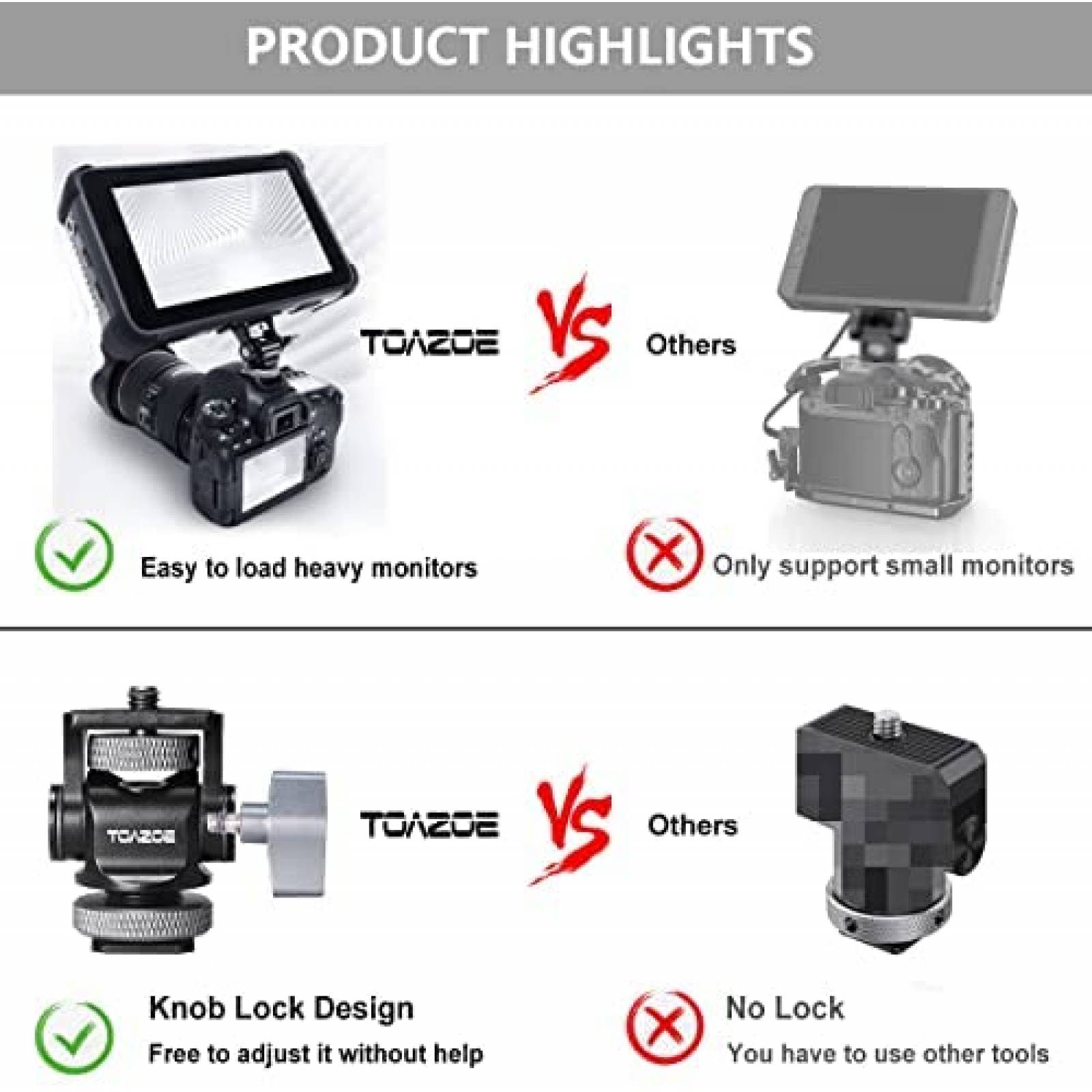 Soporte de montaje TOAZOE para monitor de campo 360 -Negro