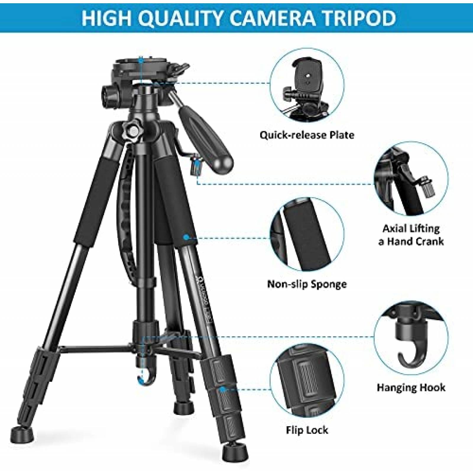 Tripode UEGOGO de Altura Ajustable 63" para Camara -Negro