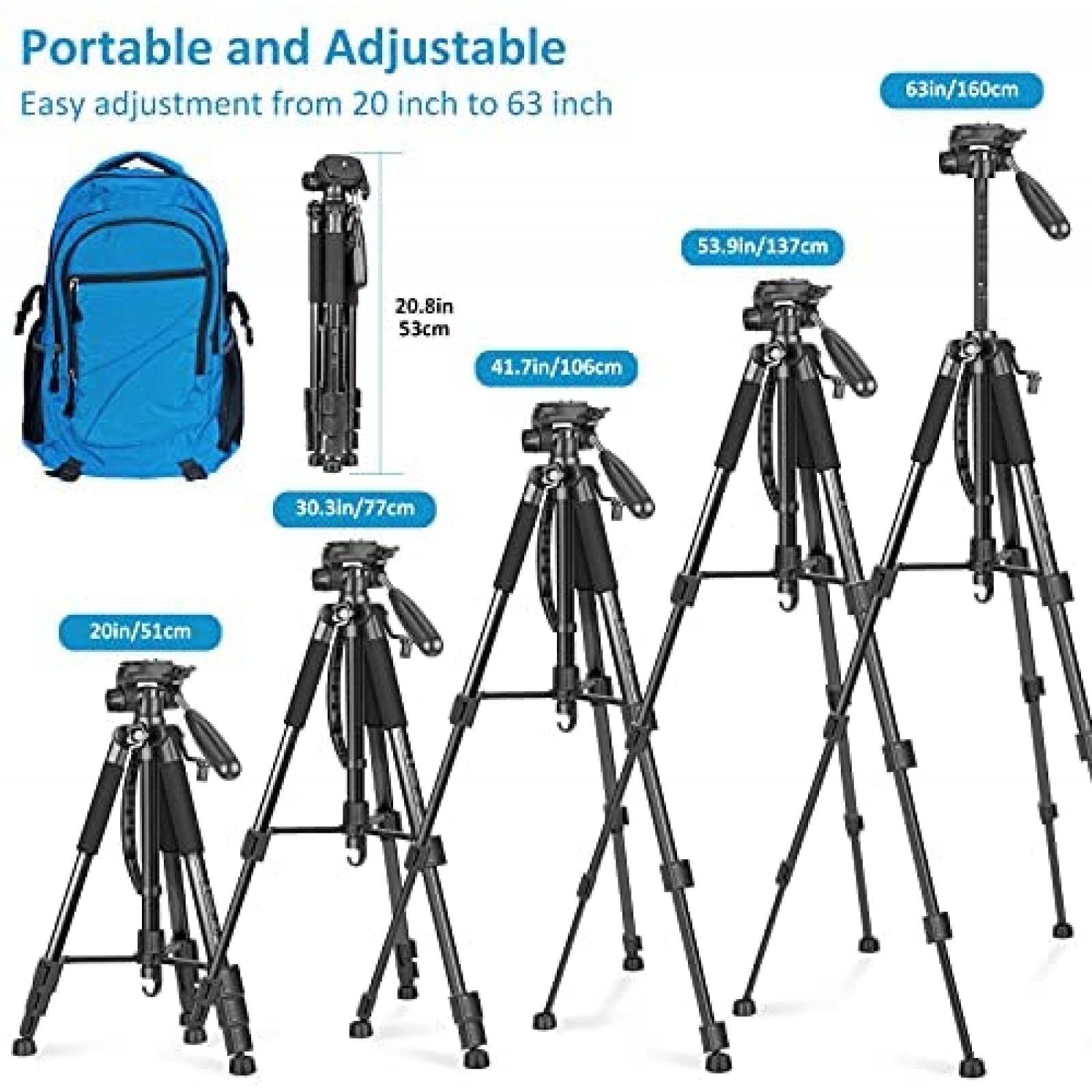 Tripode UEGOGO de Altura Ajustable 63" para Camara -Negro