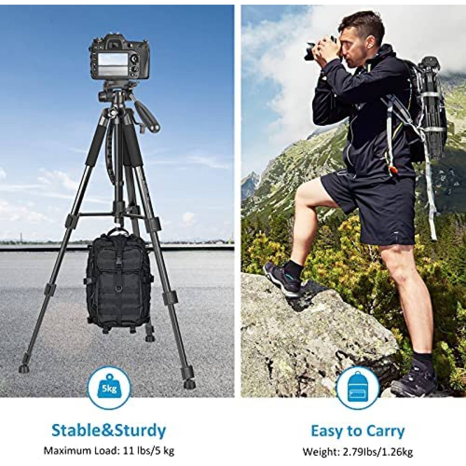 Tripode UEGOGO de Altura Ajustable 63" para Camara -Negro