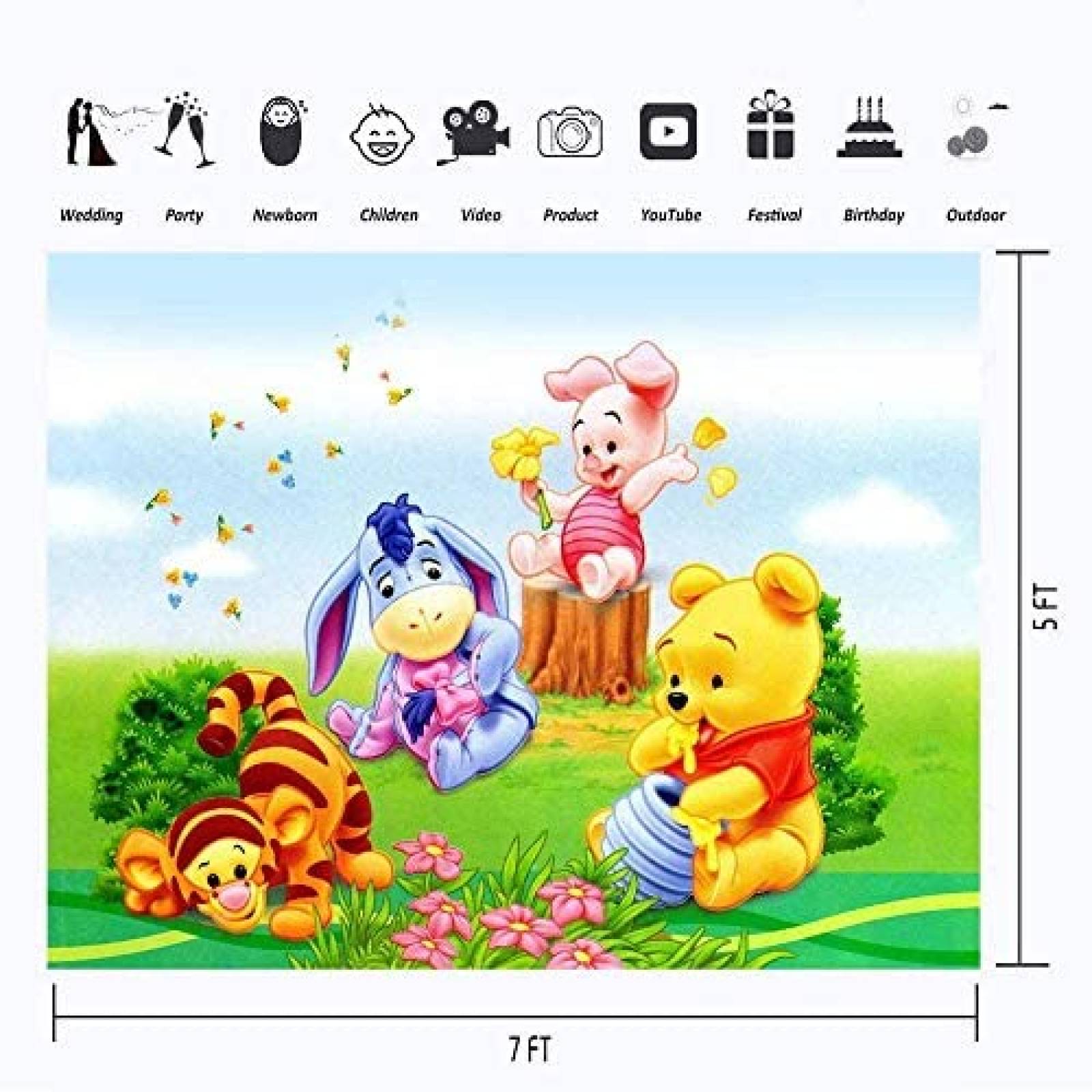 Telon de Fondo VV Backdrop Winnie Pooh Bebe 7x5ft Poliester