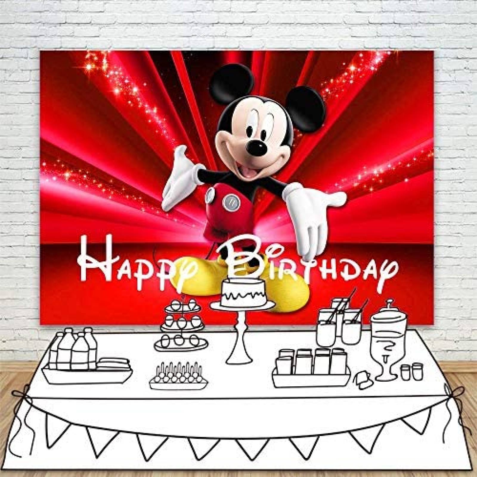 Fondo de Fotografia VV Backdrop 7x5 Pies Mickey Mouse -Rojo