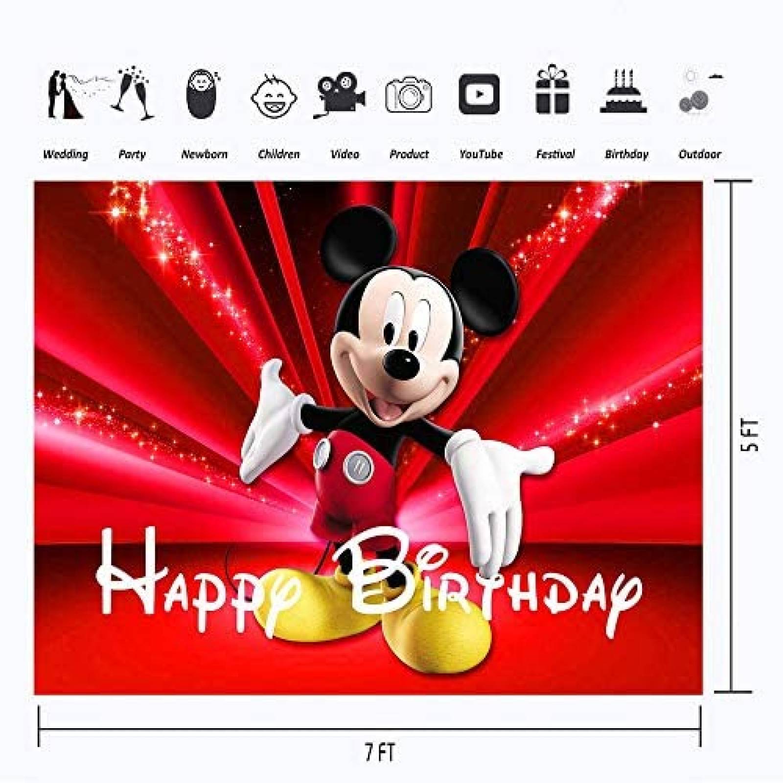 Fondo de Fotografia VV Backdrop 7x5 Pies Mickey Mouse -Rojo