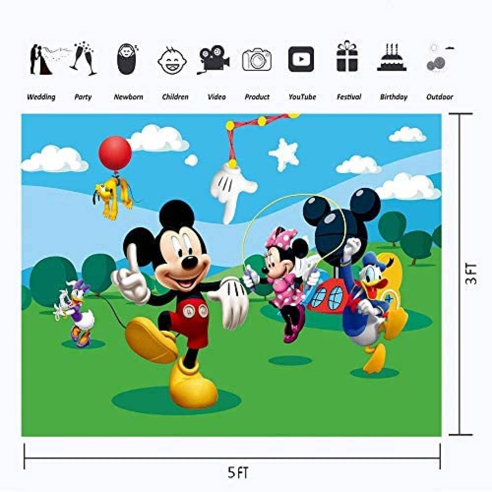 Telon de Fondo VV Backdrop La Casa de Mickey Mouse 5x3ft