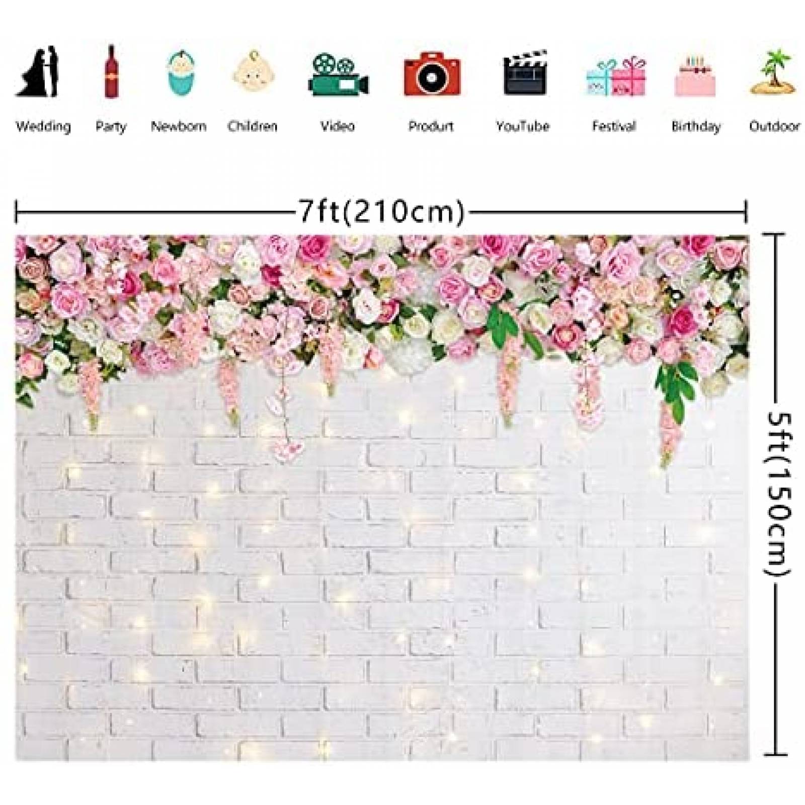 Fondo para fotografia WR Pared de flores 7x5FT -Colorido