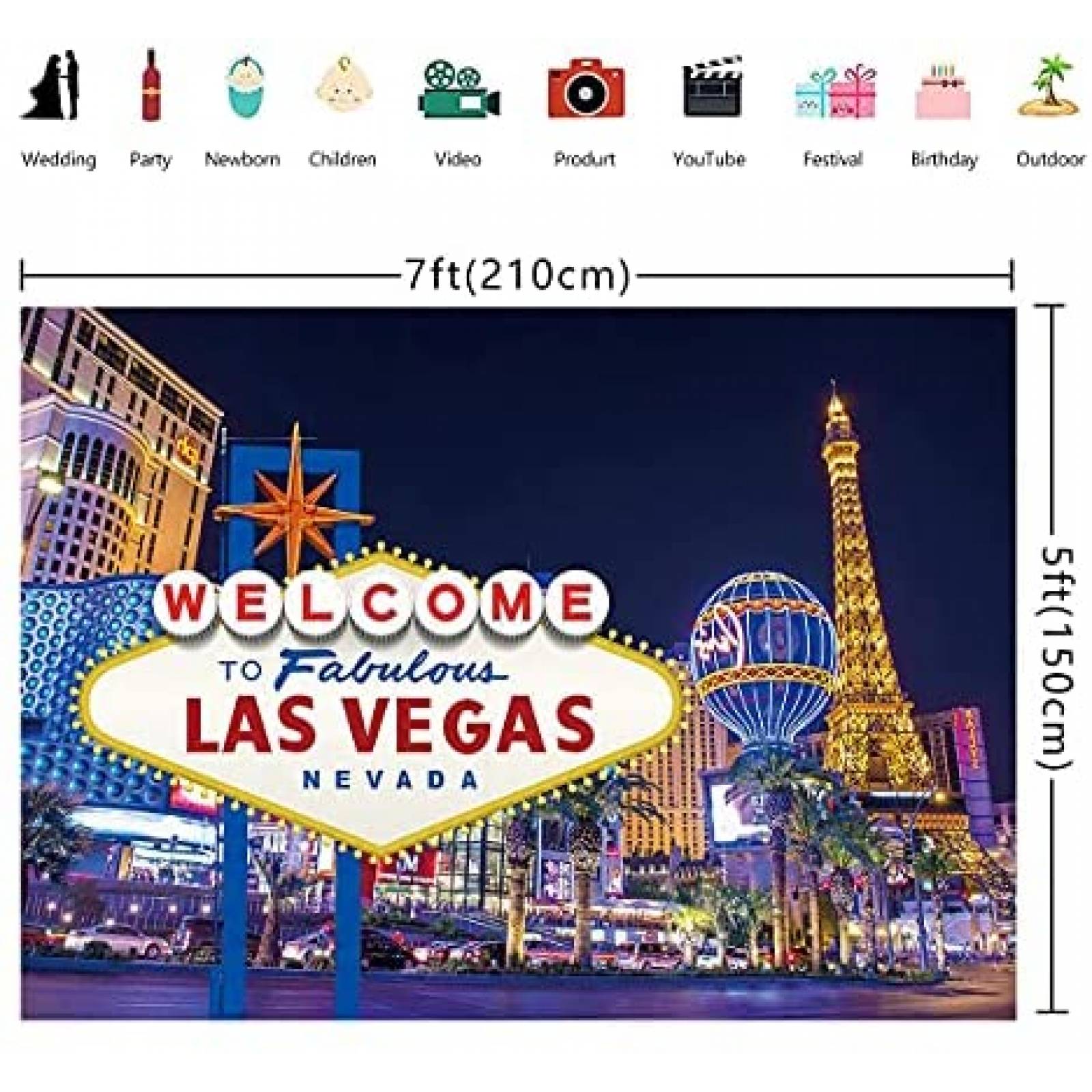 Fondo para Fotografia WR de 7x5 Pies -Las Vegas de Noche