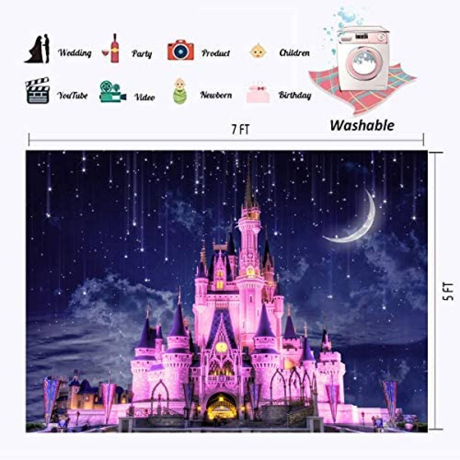 Telon de Fondo Younger Land Castillo de Disney 7x5ft -Azul