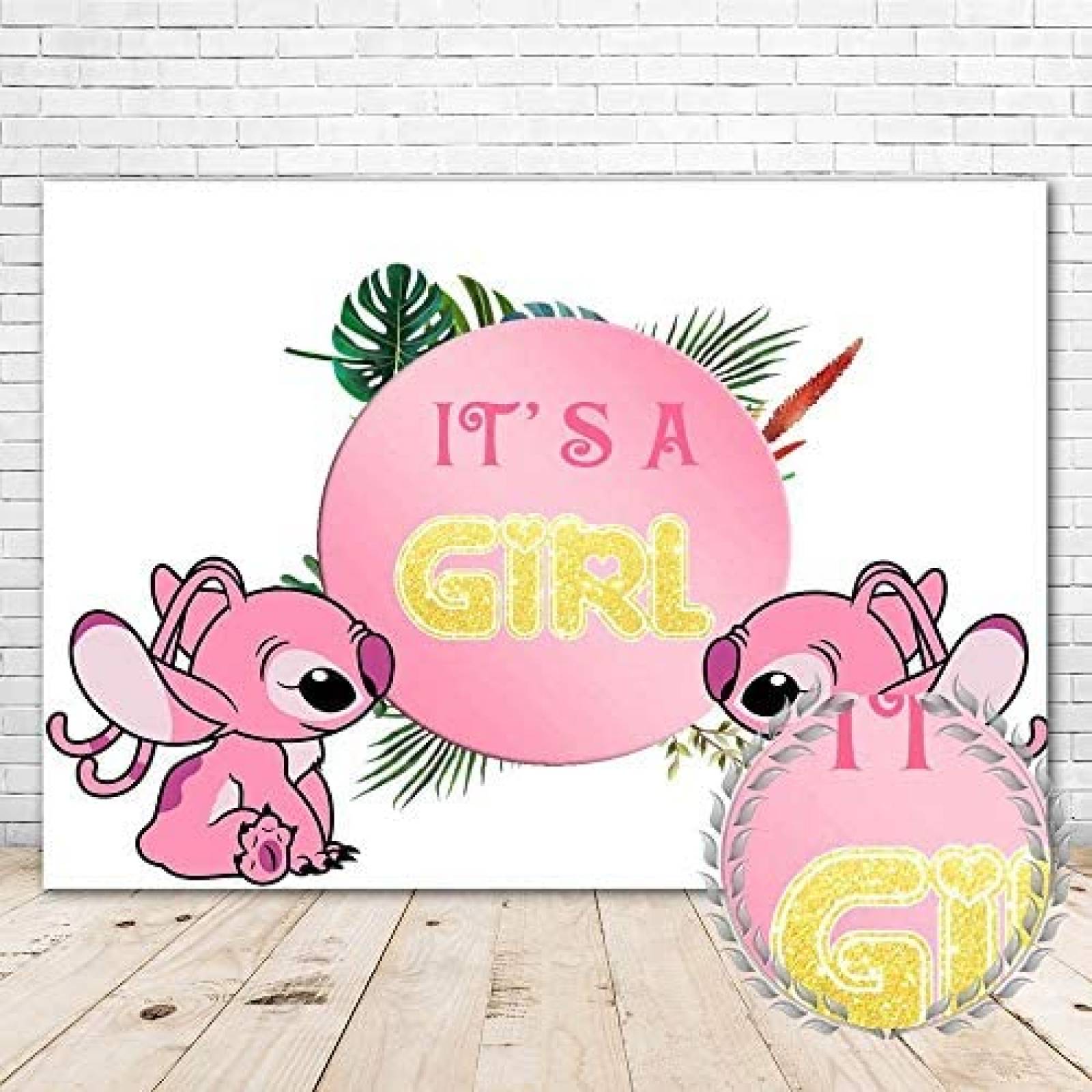Telon de fondo YouRan de 7x5 de Stitch Baby shower -Rosa